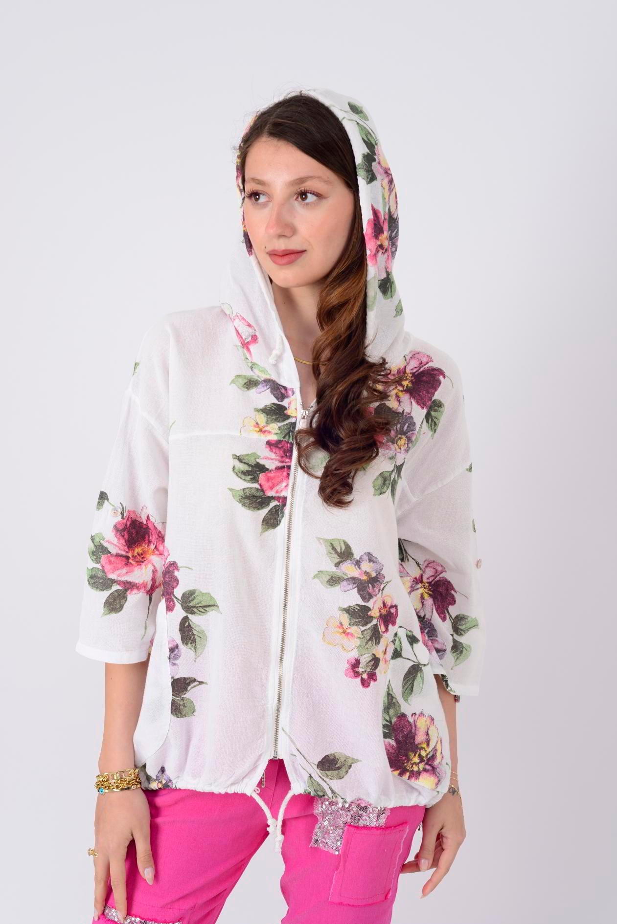 24362 SPRING ÇİÇEK DESENLİ KETEN CEKET