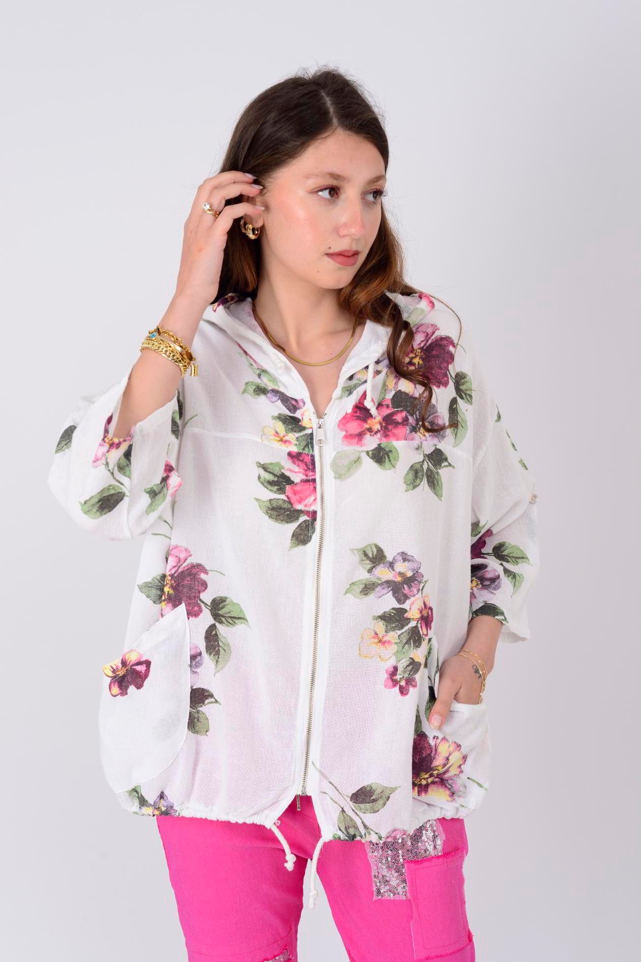 24362 SPRING ÇİÇEK DESENLİ KETEN CEKET