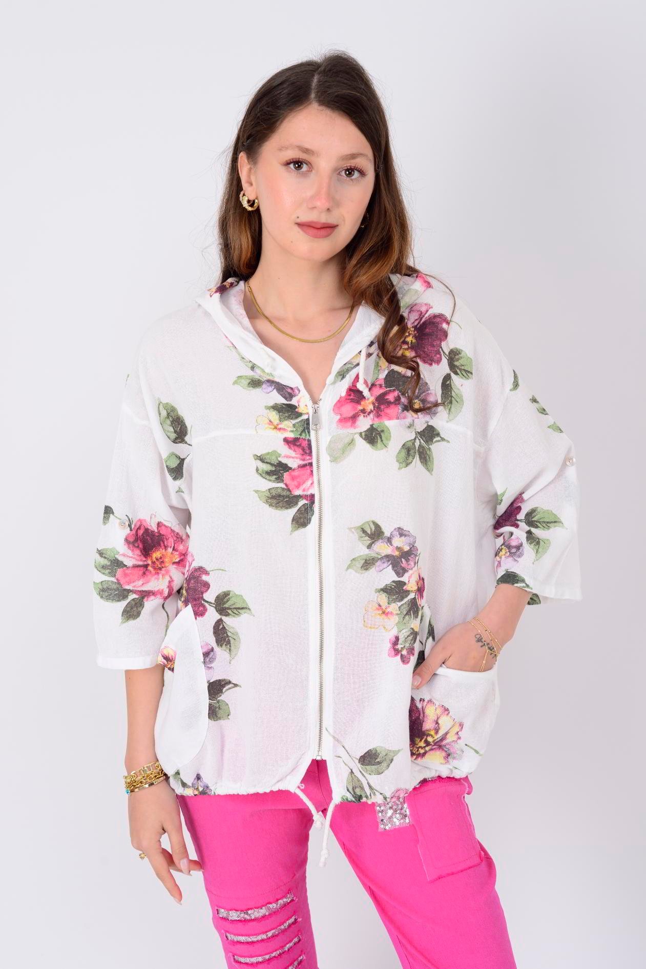 24362 SPRING ÇİÇEK DESENLİ KETEN CEKET