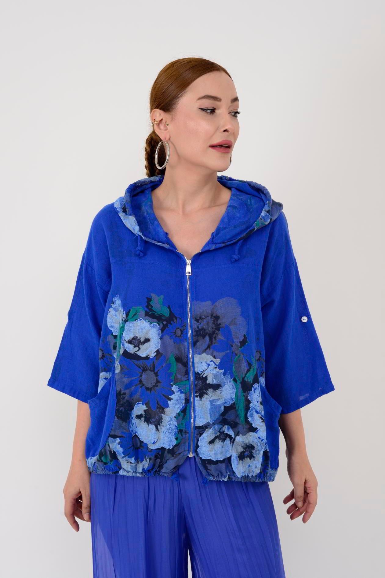 24362 SPRING ÇİÇEK DESENLİ KETEN CEKET