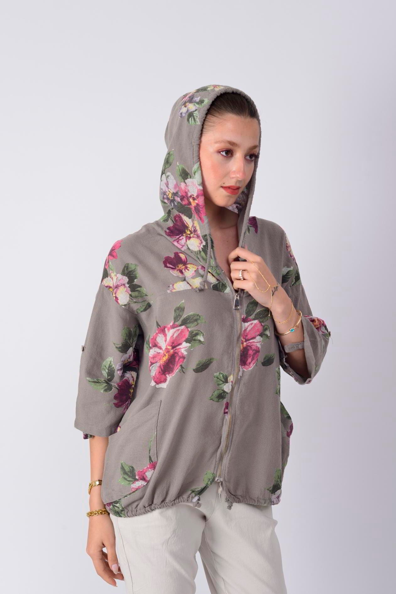 24362 SPRING ÇİÇEK DESENLİ KETEN CEKET