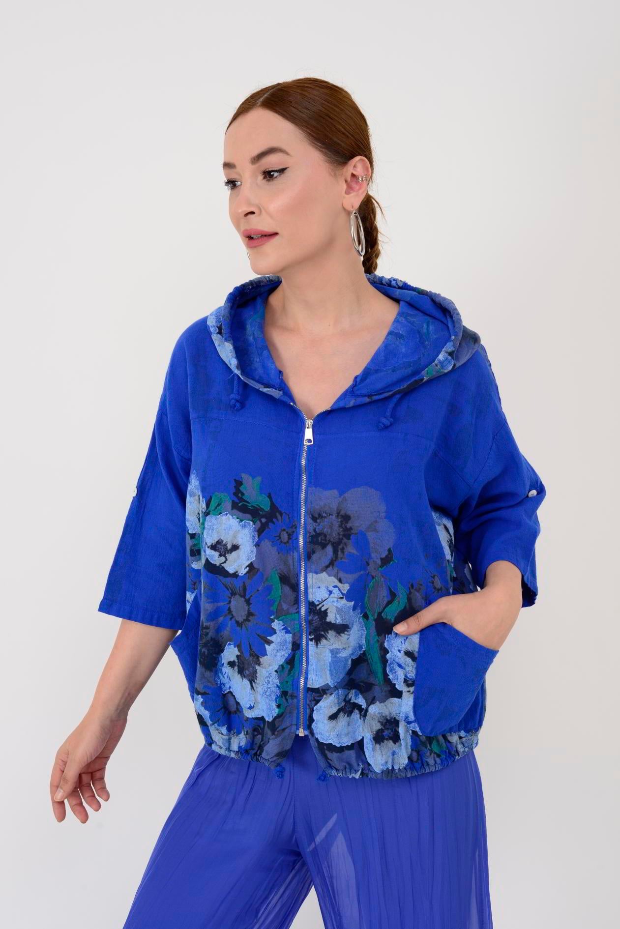 24362 SPRING ÇİÇEK DESENLİ KETEN CEKET