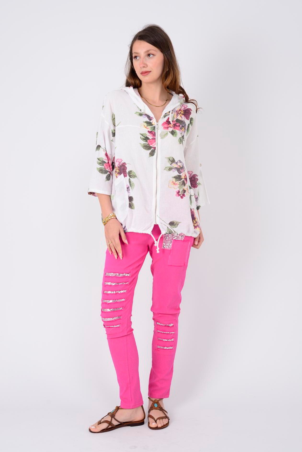 24362 SPRING ÇİÇEK DESENLİ KETEN CEKET