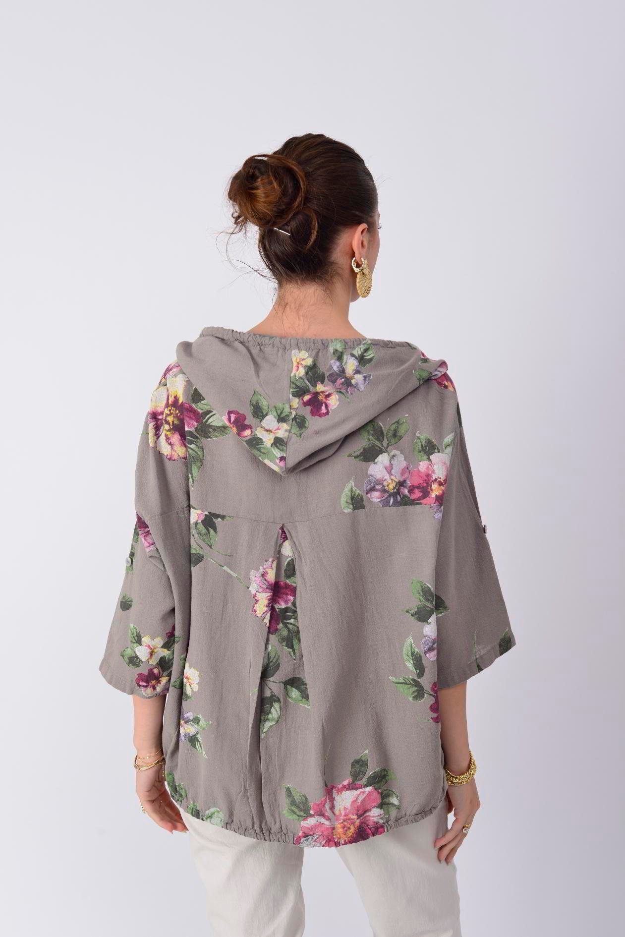 24362 SPRING ÇİÇEK DESENLİ KETEN CEKET