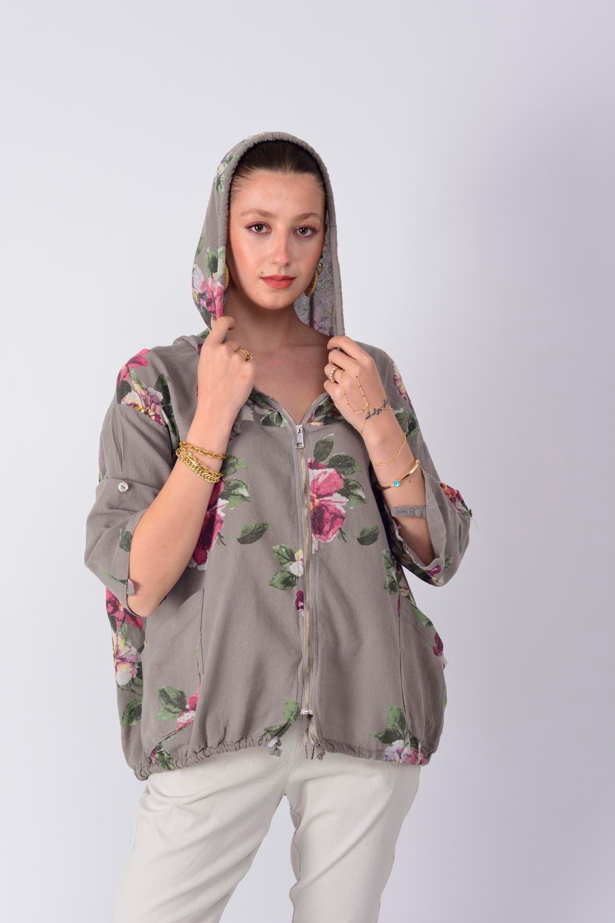 24362 SPRING ÇİÇEK DESENLİ KETEN CEKET