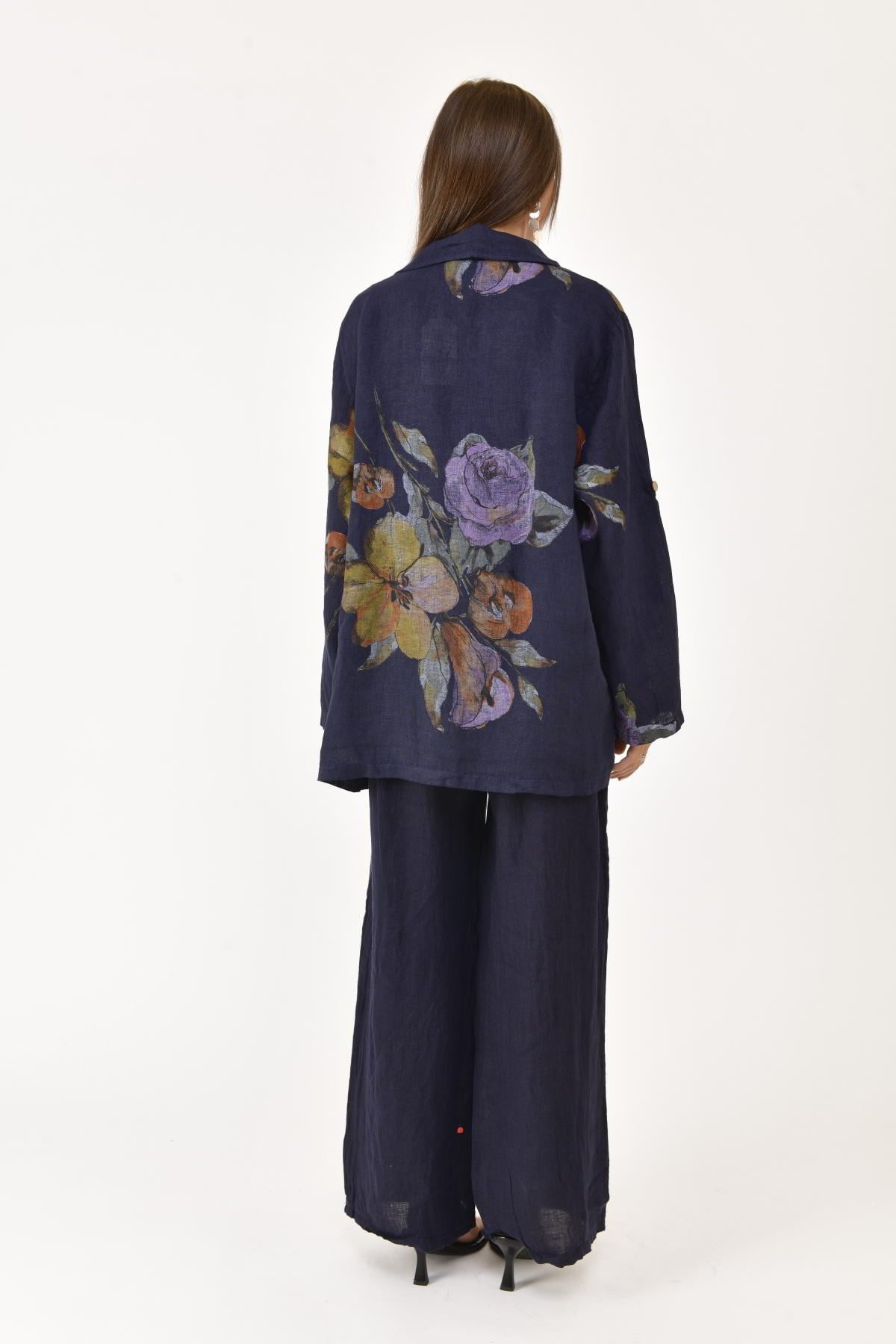 24397 SPRING ÇİÇEK DESEN BLAZER CEKETLİ 2'Lİ KETEN TAKIM