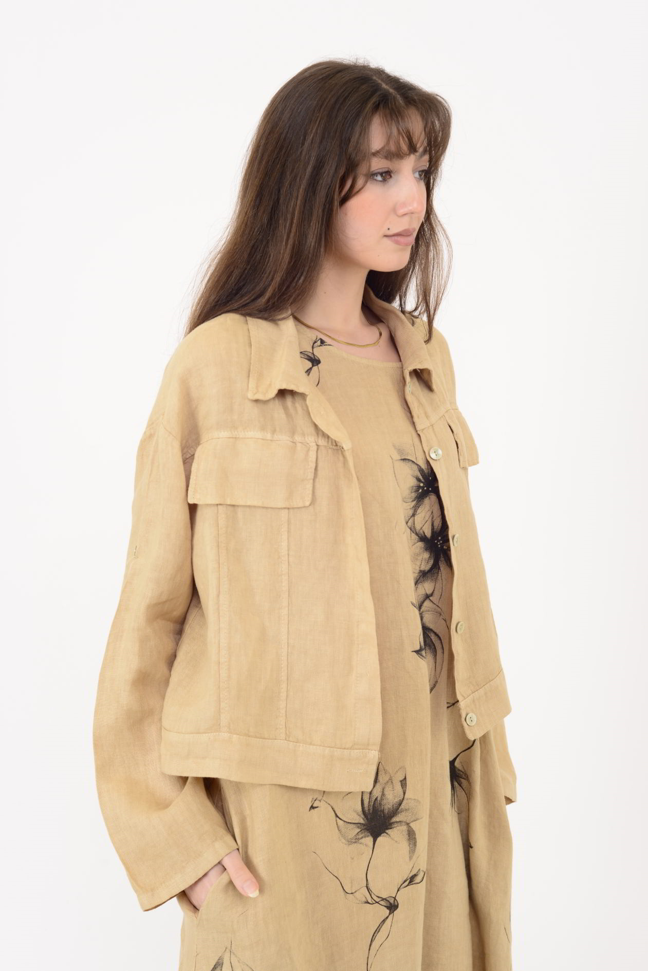 25001 ÇİÇEK DESEN 2'Lİ KETEN TAKIM ELBİSE