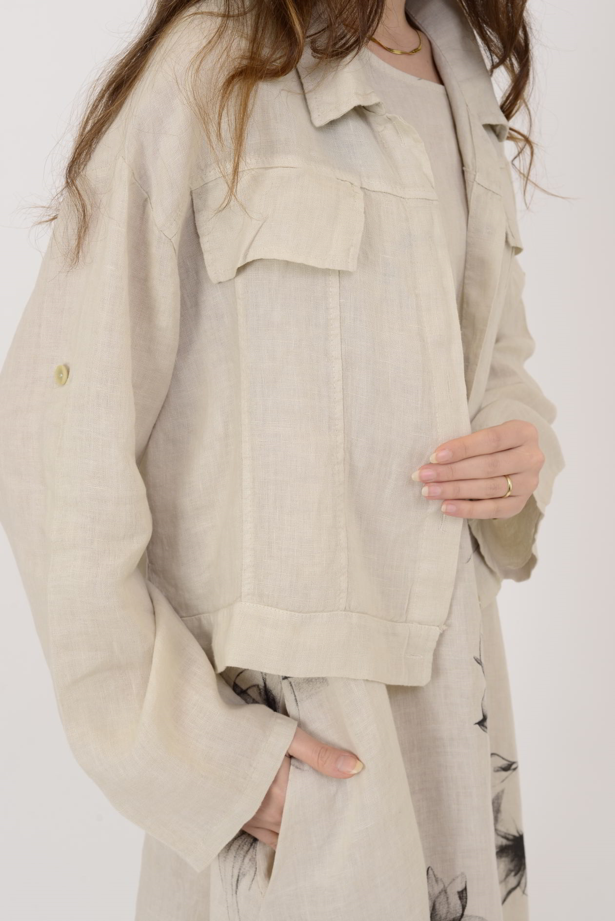 25001 ÇİÇEK DESEN 2'Lİ KETEN TAKIM ELBİSE