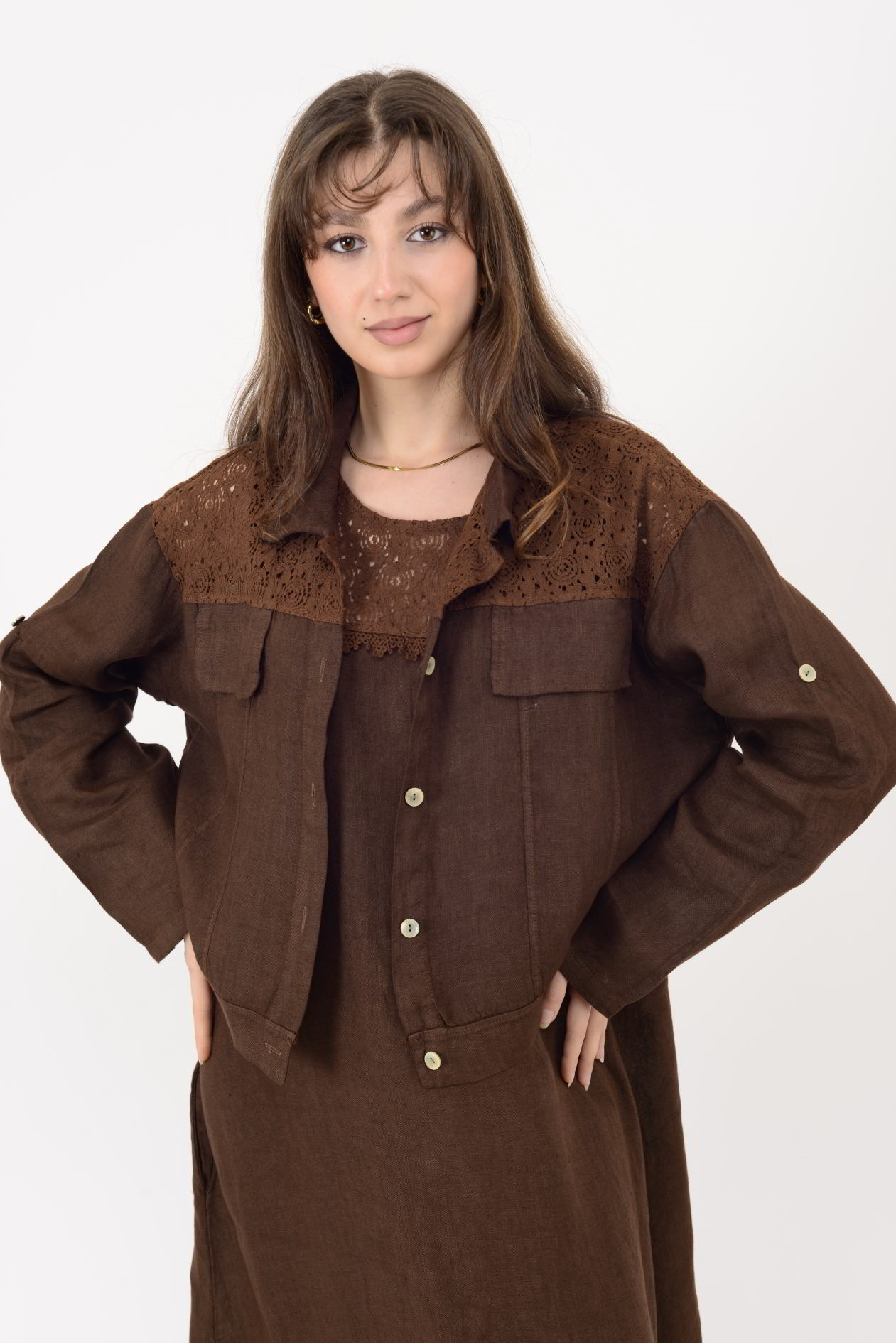 25001 DANTEL DETAYLI 2'Lİ KETEN TAKIM ELBİSE