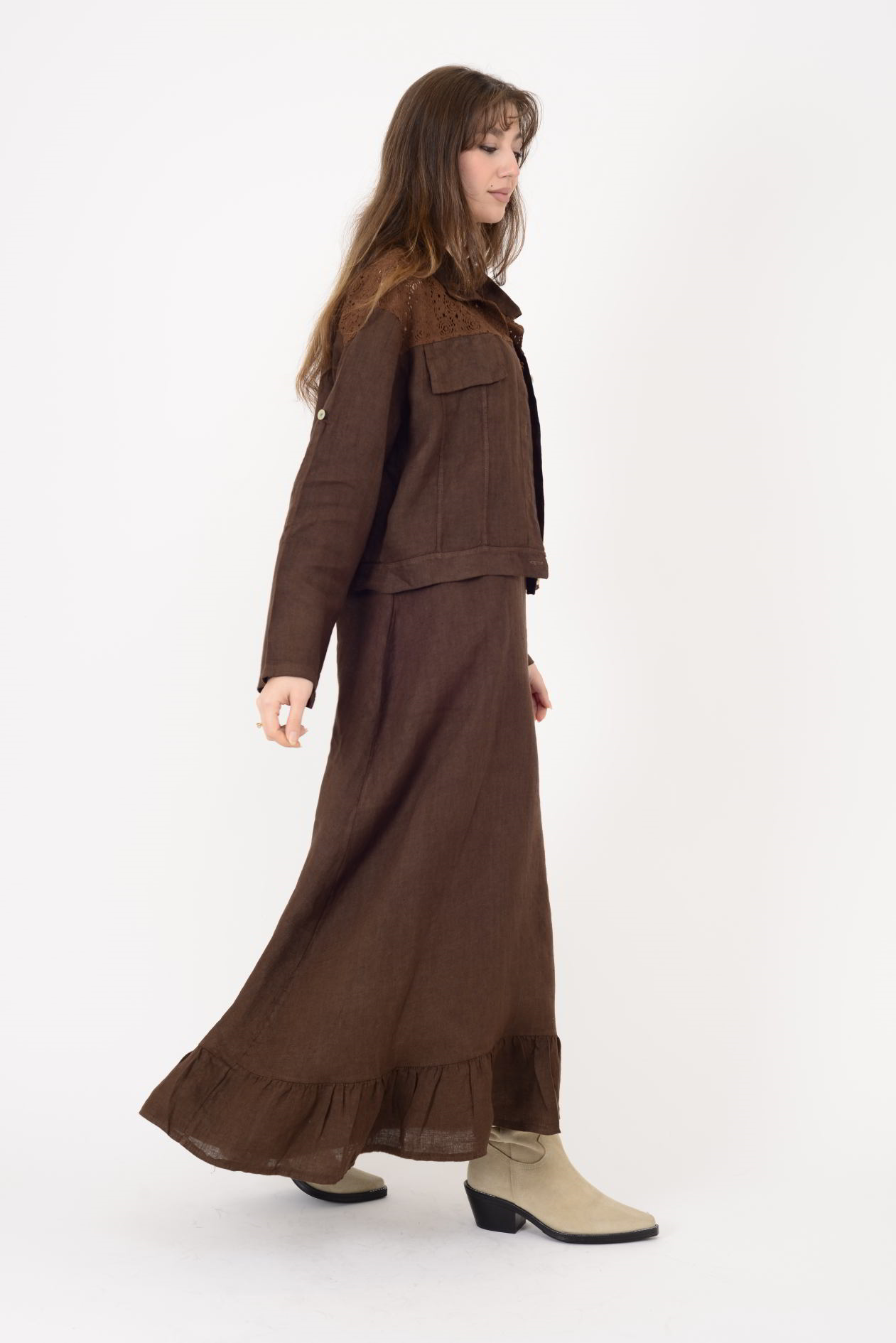 25001 DANTEL DETAYLI 2'Lİ KETEN TAKIM ELBİSE