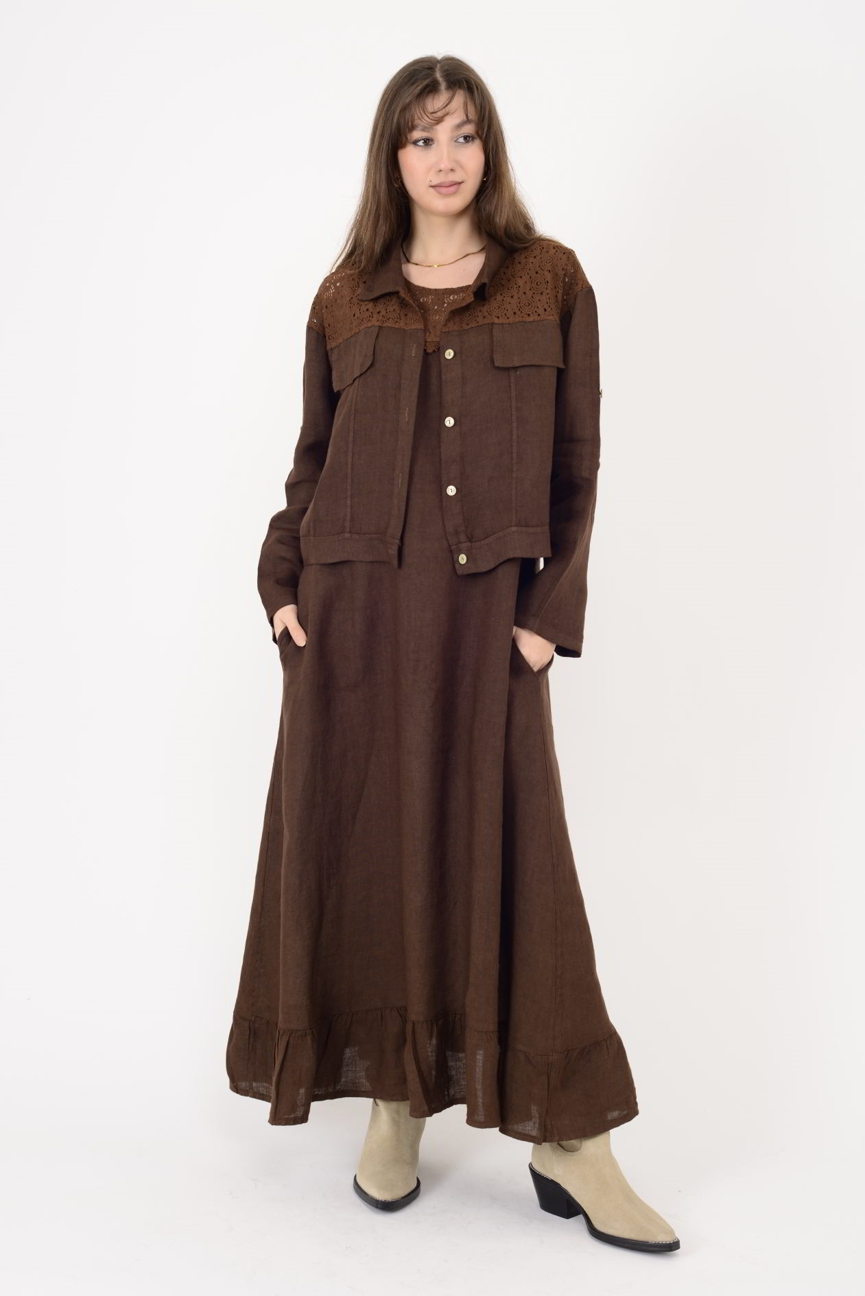 25001 DANTEL DETAYLI 2'Lİ KETEN TAKIM ELBİSE