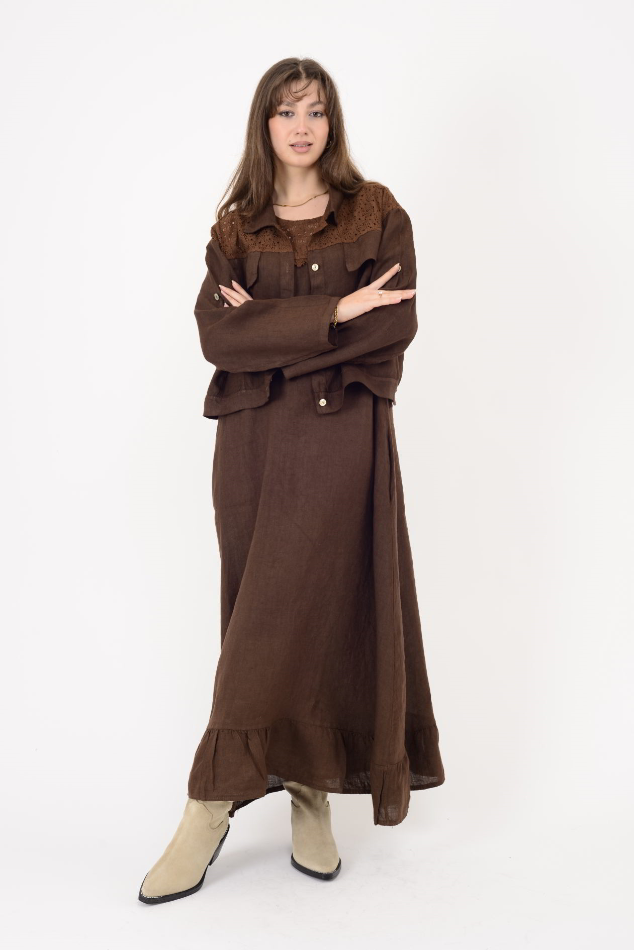 25001 DANTEL DETAYLI 2'Lİ KETEN TAKIM ELBİSE