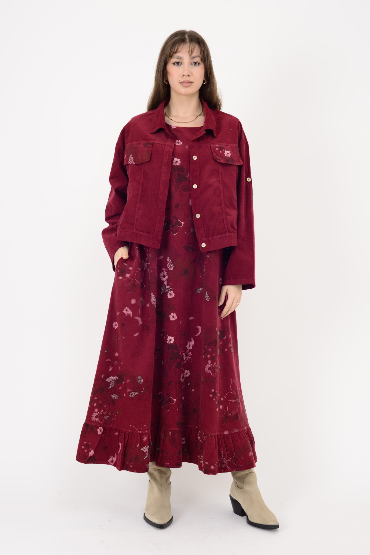 25001 FİTİLLİ KADİFE 2'Lİ TAKIM ELBİSE