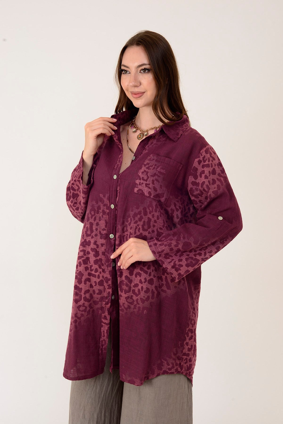 2502 LEOPAR DESEN GÖMLEK TUNİK