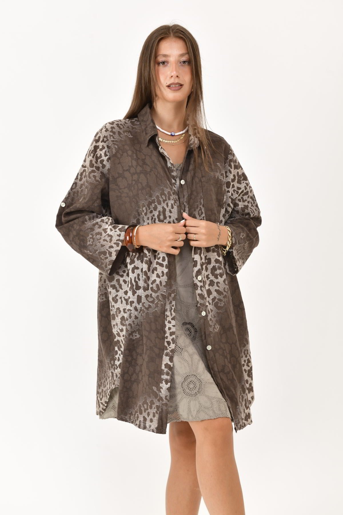 2502 LEOPAR DESEN GÖMLEK TUNİK