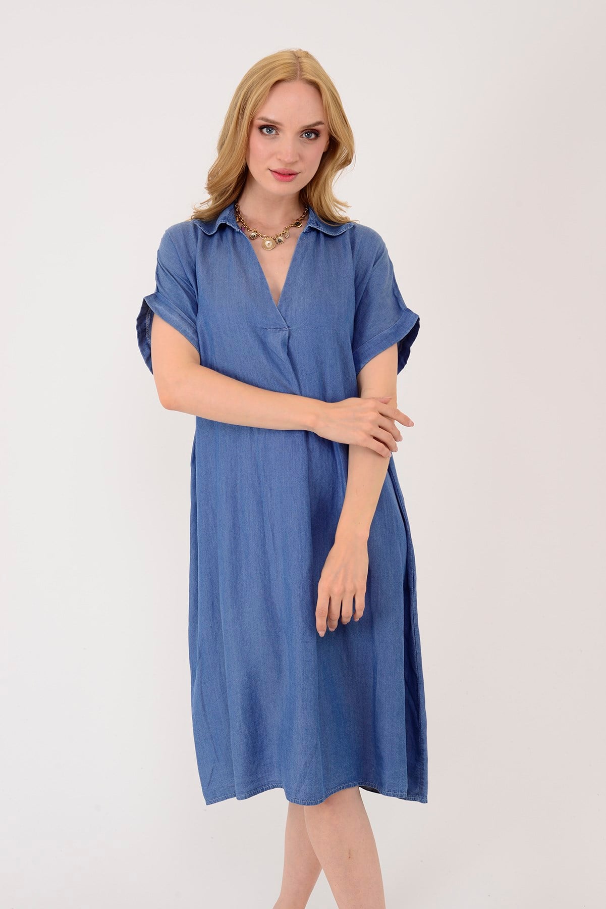 252679 POLO YAKA TENSEL KOT KISA ELBİSE