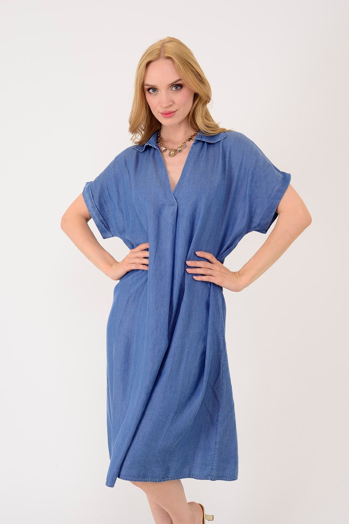 252679 POLO YAKA TENSEL KOT KISA ELBİSE