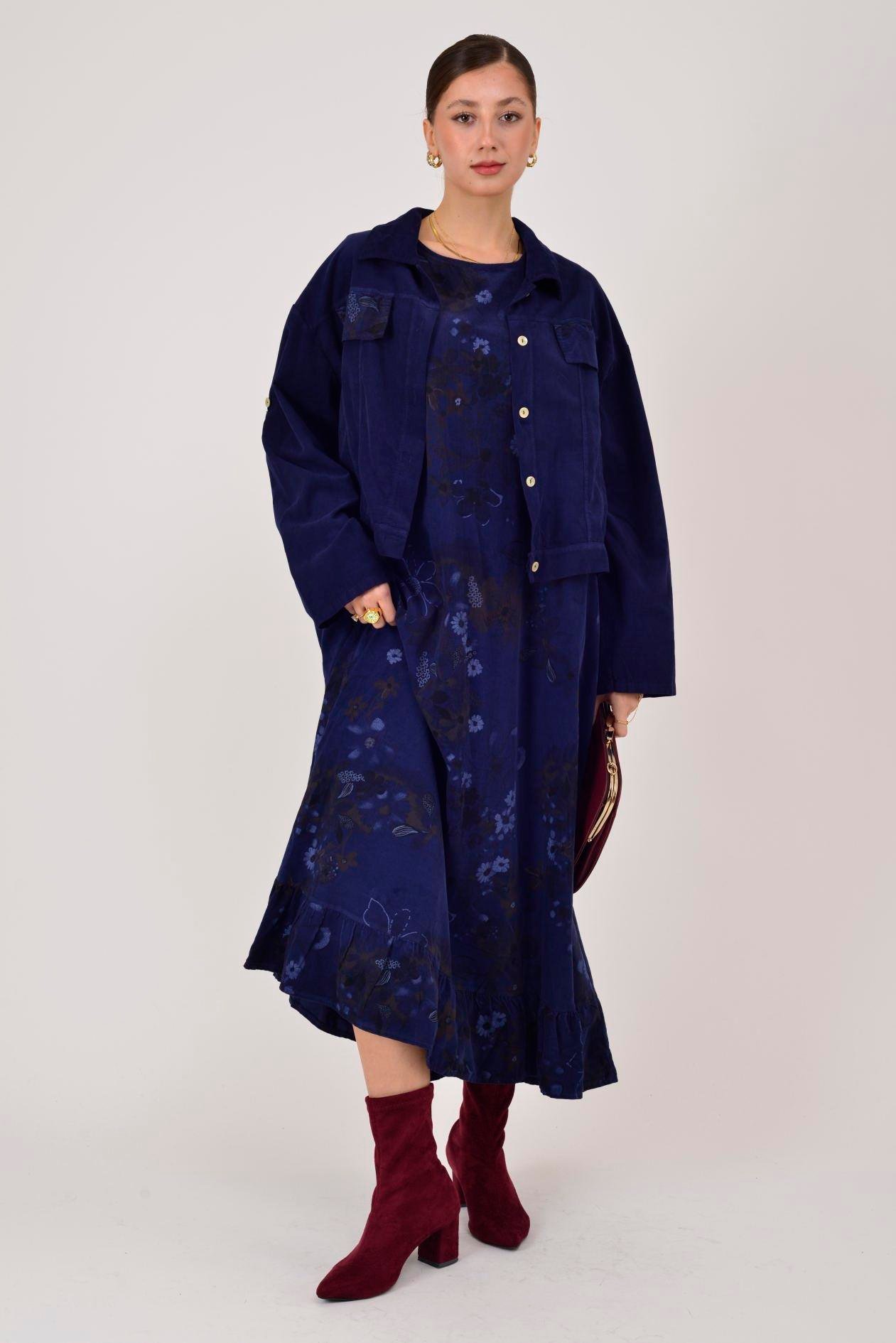 25492 FİTİLLİ KADİFE 2'Lİ TAKIM ELBİSE