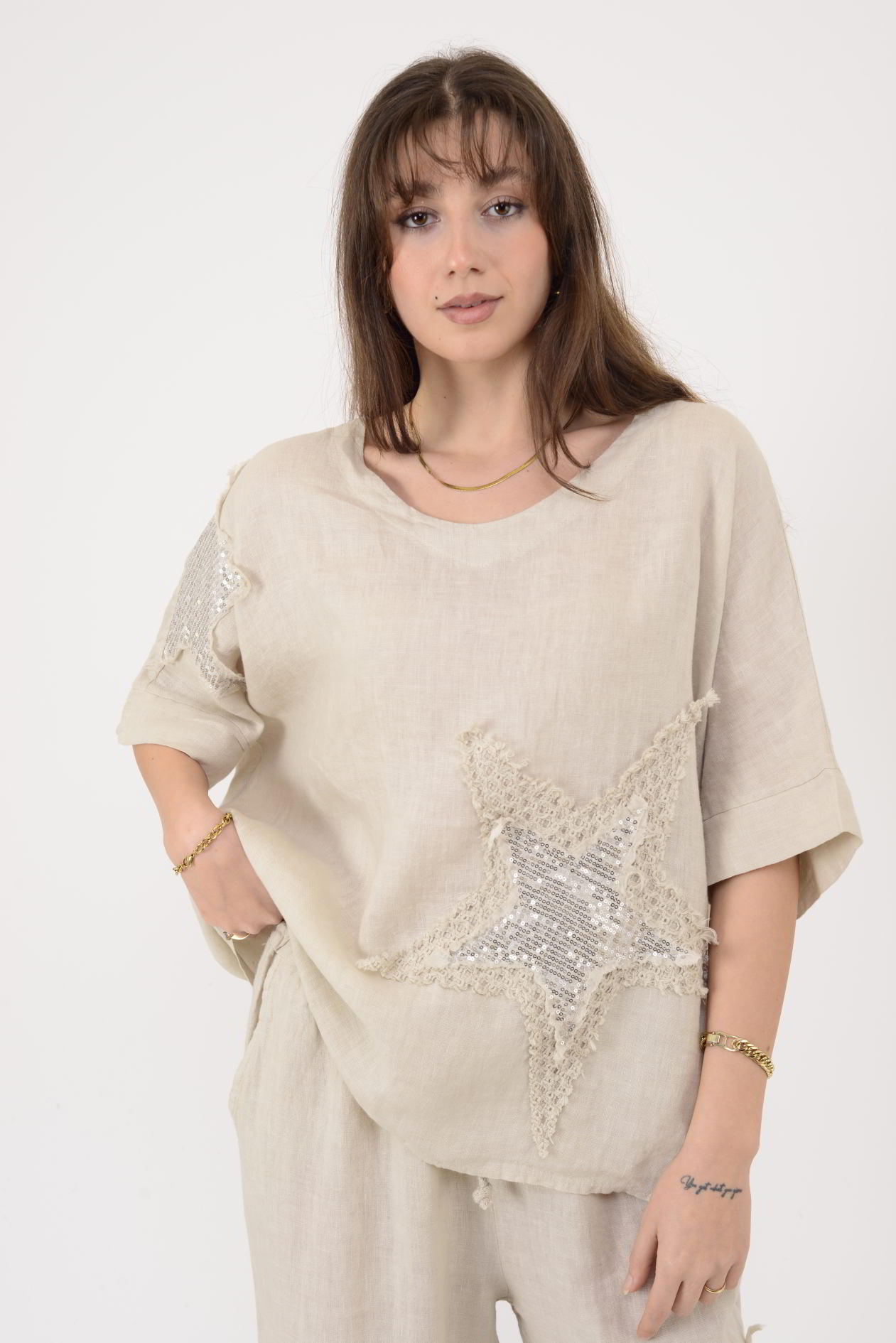 25577 STAR PAYET DETAYLI 2'Lİ KETEN TAKIM