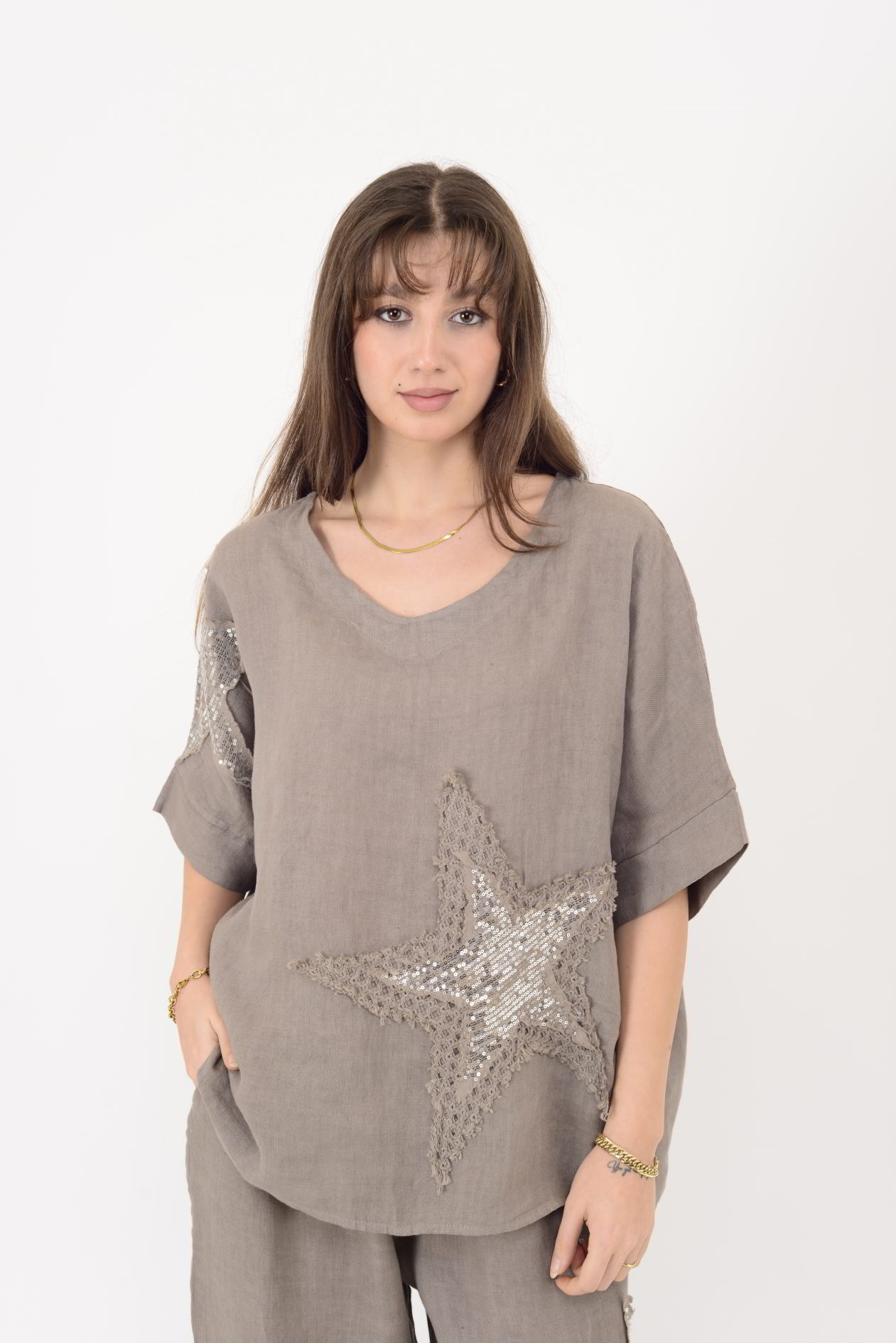 25577 STAR PAYET DETAYLI 2'Lİ KETEN TAKIM