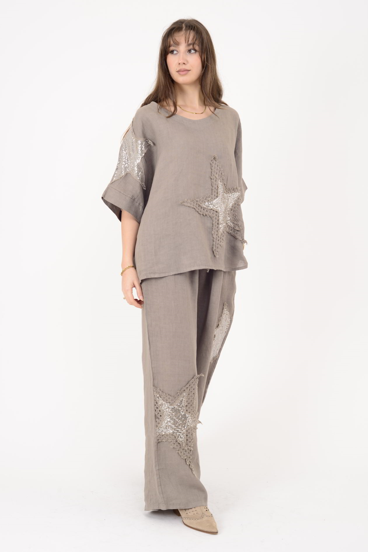 25577 STAR PAYET DETAYLI 2'Lİ KETEN TAKIM