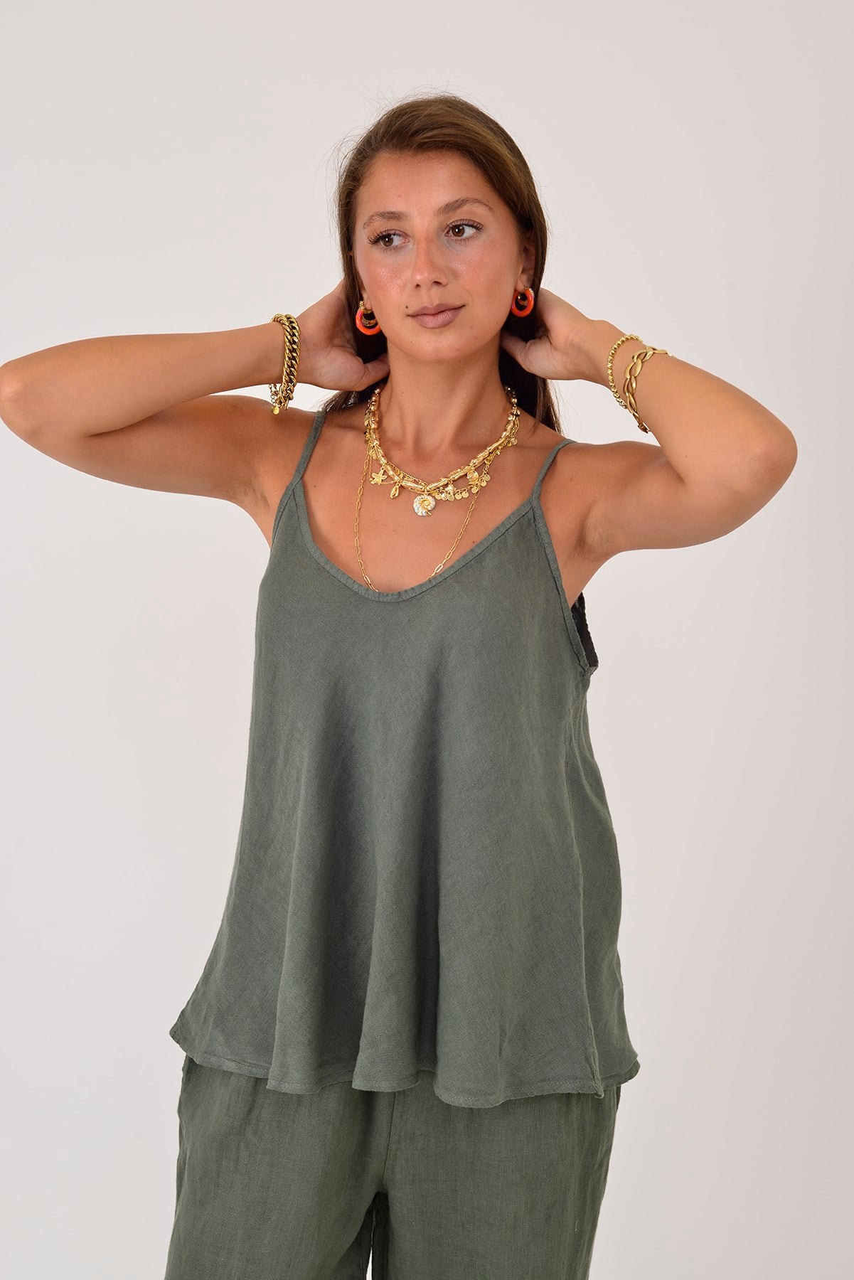 25T842 V YAKA ASKILI KETEN BLUZ