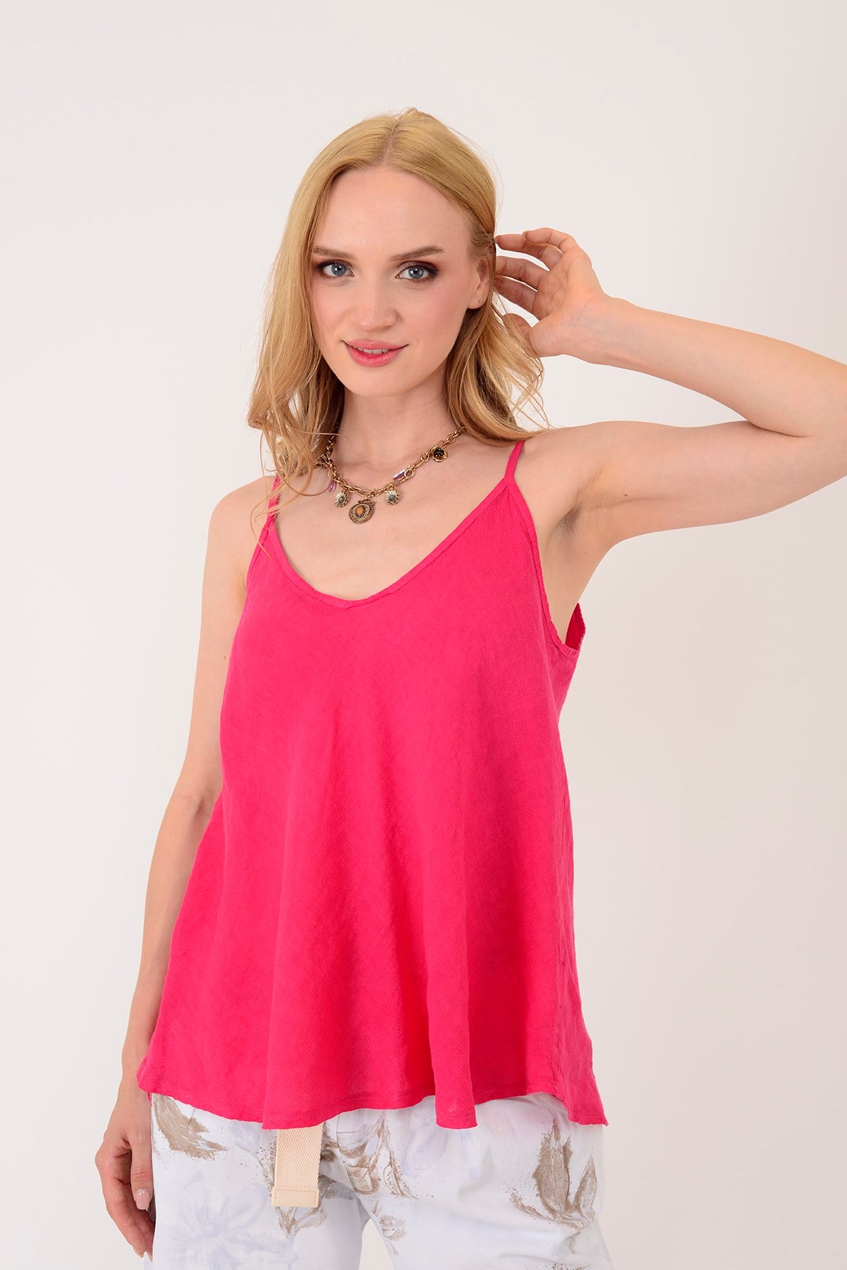 25T842 V YAKA ASKILI KETEN BLUZ
