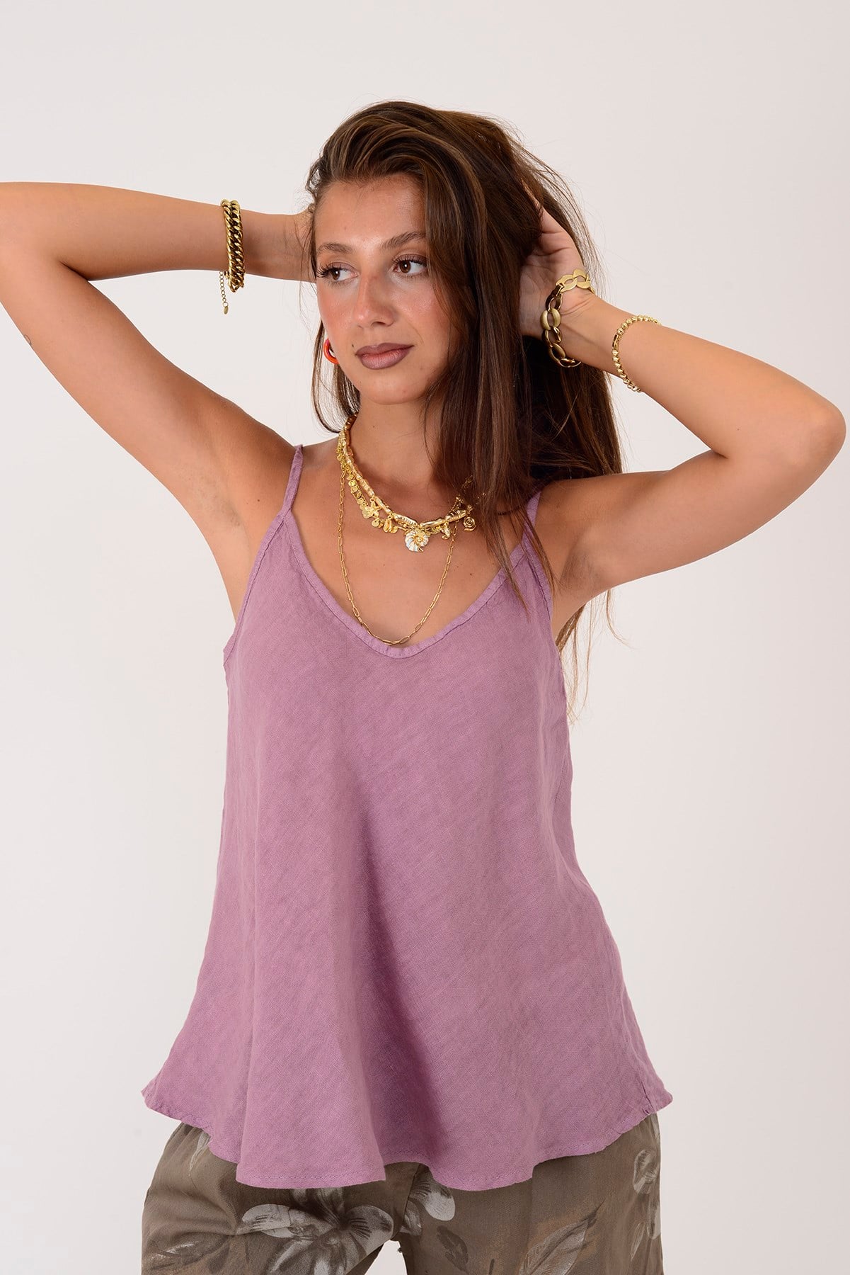 25T842 V YAKA ASKILI KETEN BLUZ