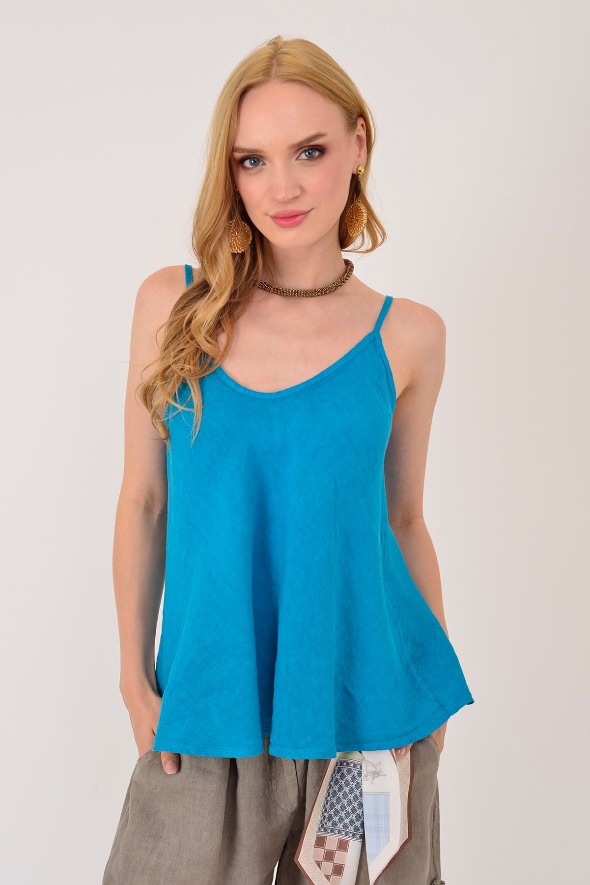 25T842 V YAKA ASKILI KETEN BLUZ