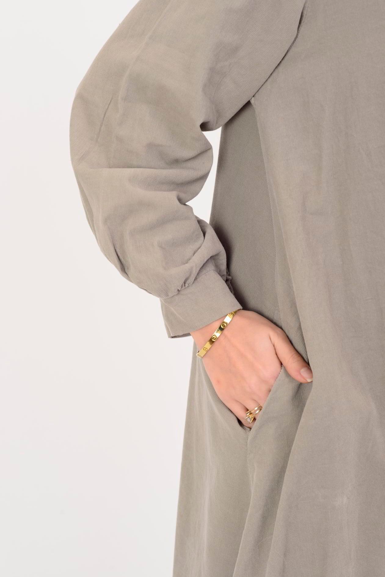 2743 LOVA FİTİLLİ KADİFE GÖMLEK ELBİSE