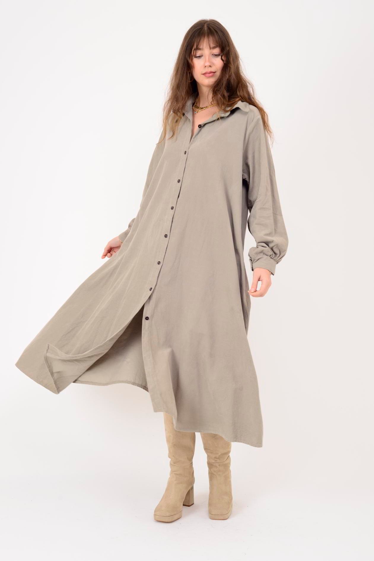 2743 LOVA FİTİLLİ KADİFE GÖMLEK ELBİSE