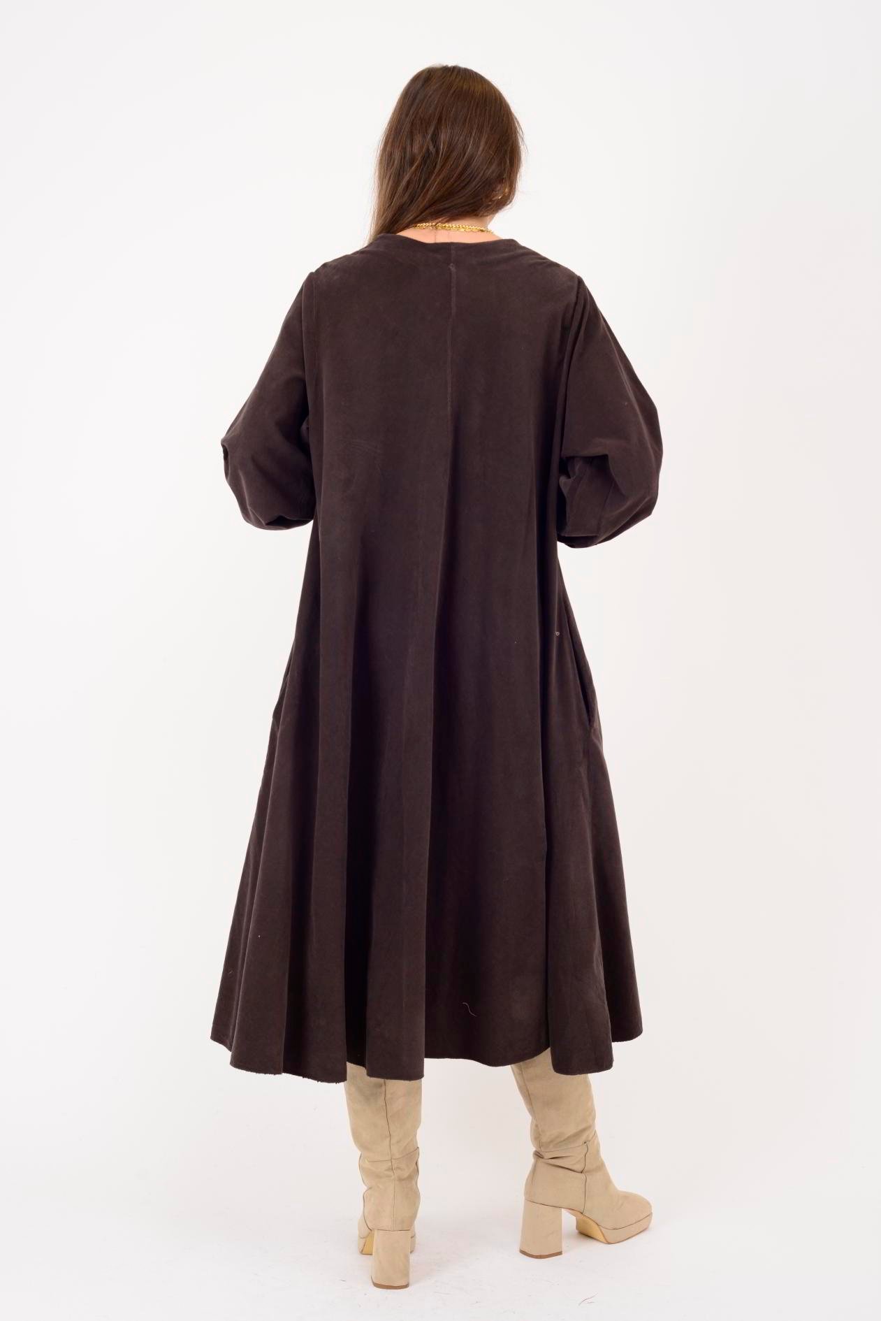 2752 LOVA BALON KOL DETAYLI V YAKA KADİFE ELBİSE