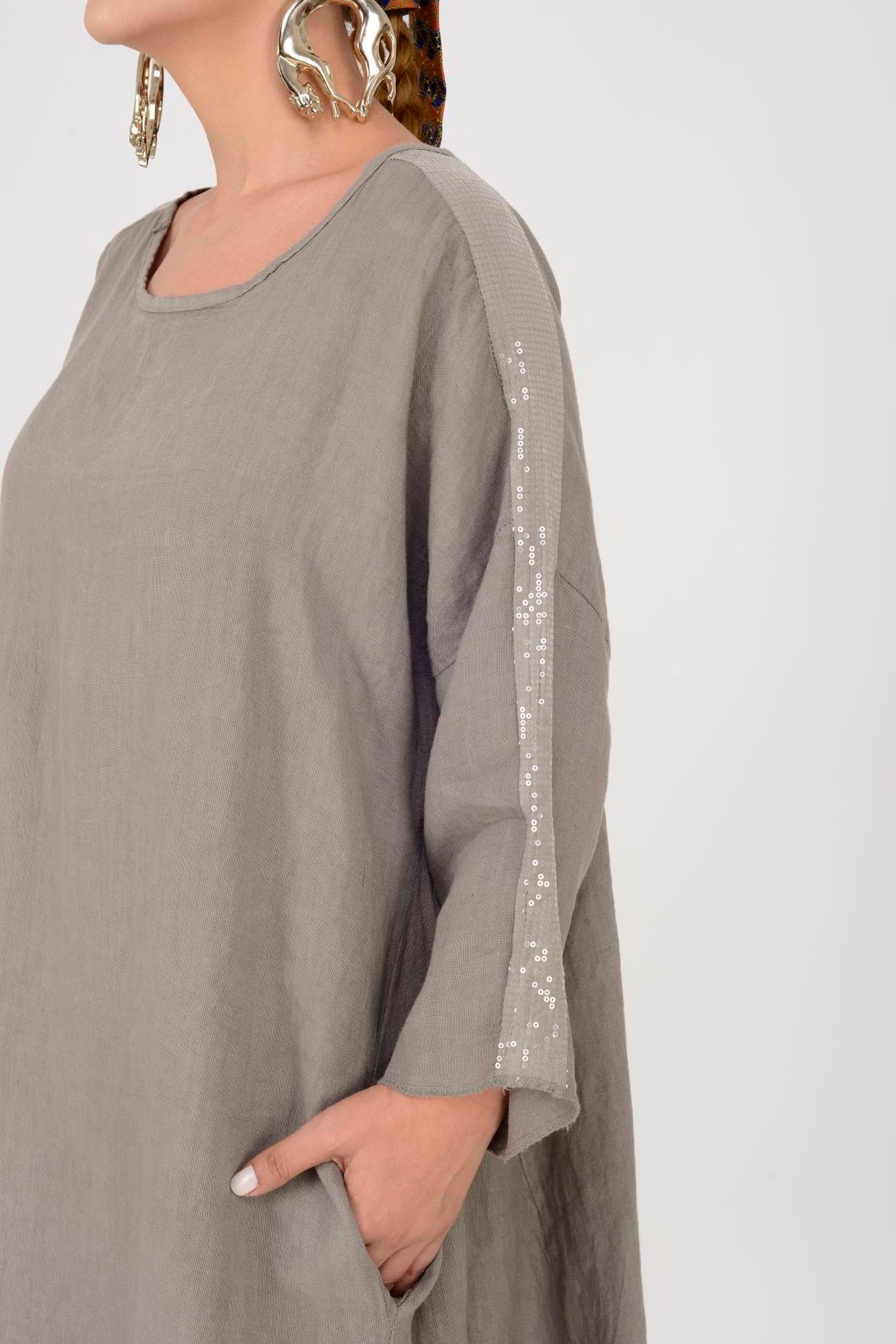 2887 SPRING PUL DETAYLI KETEN ELBİSE