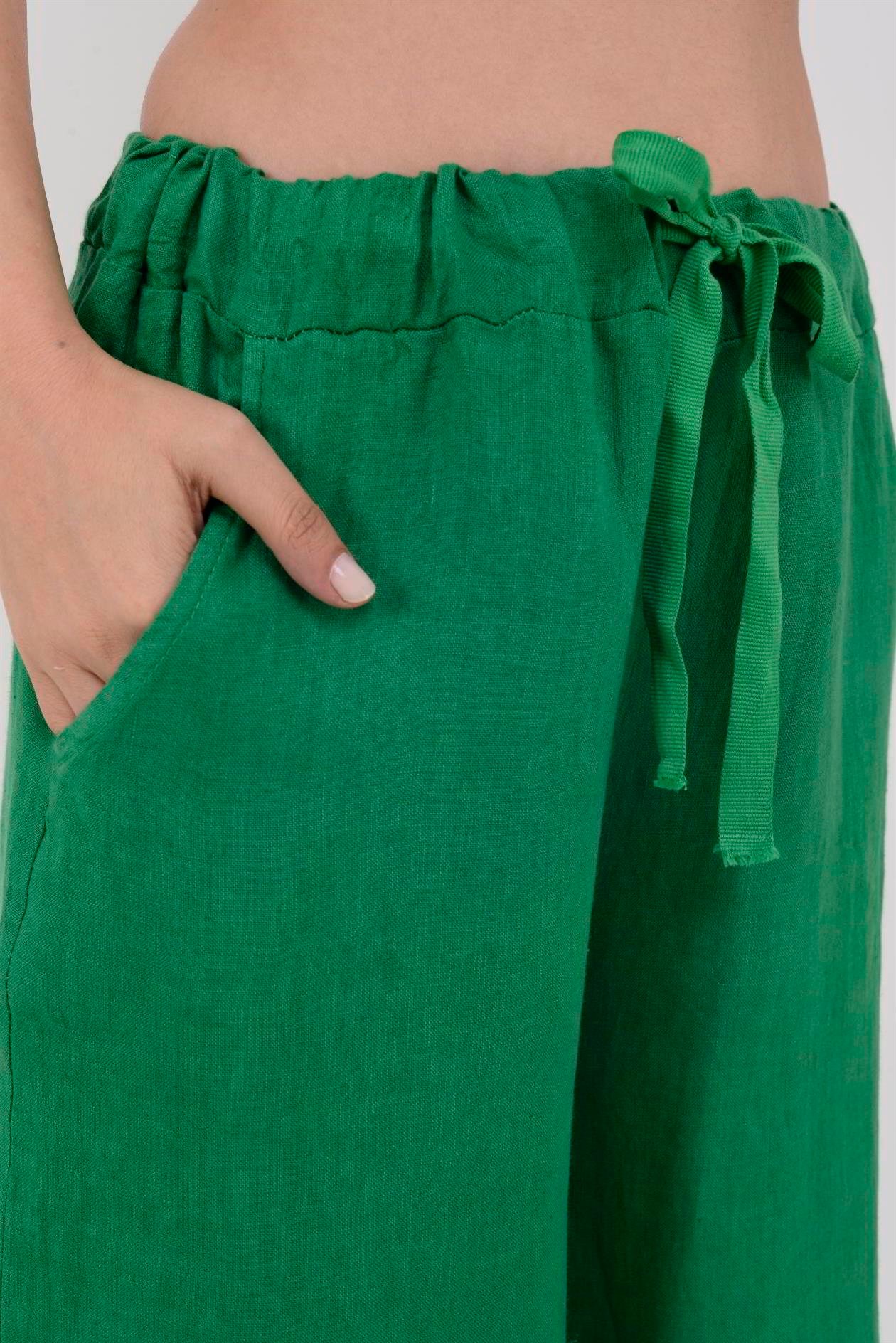 2895 PAÇASI DANTEL DETAYLI KETEN PANTOLON