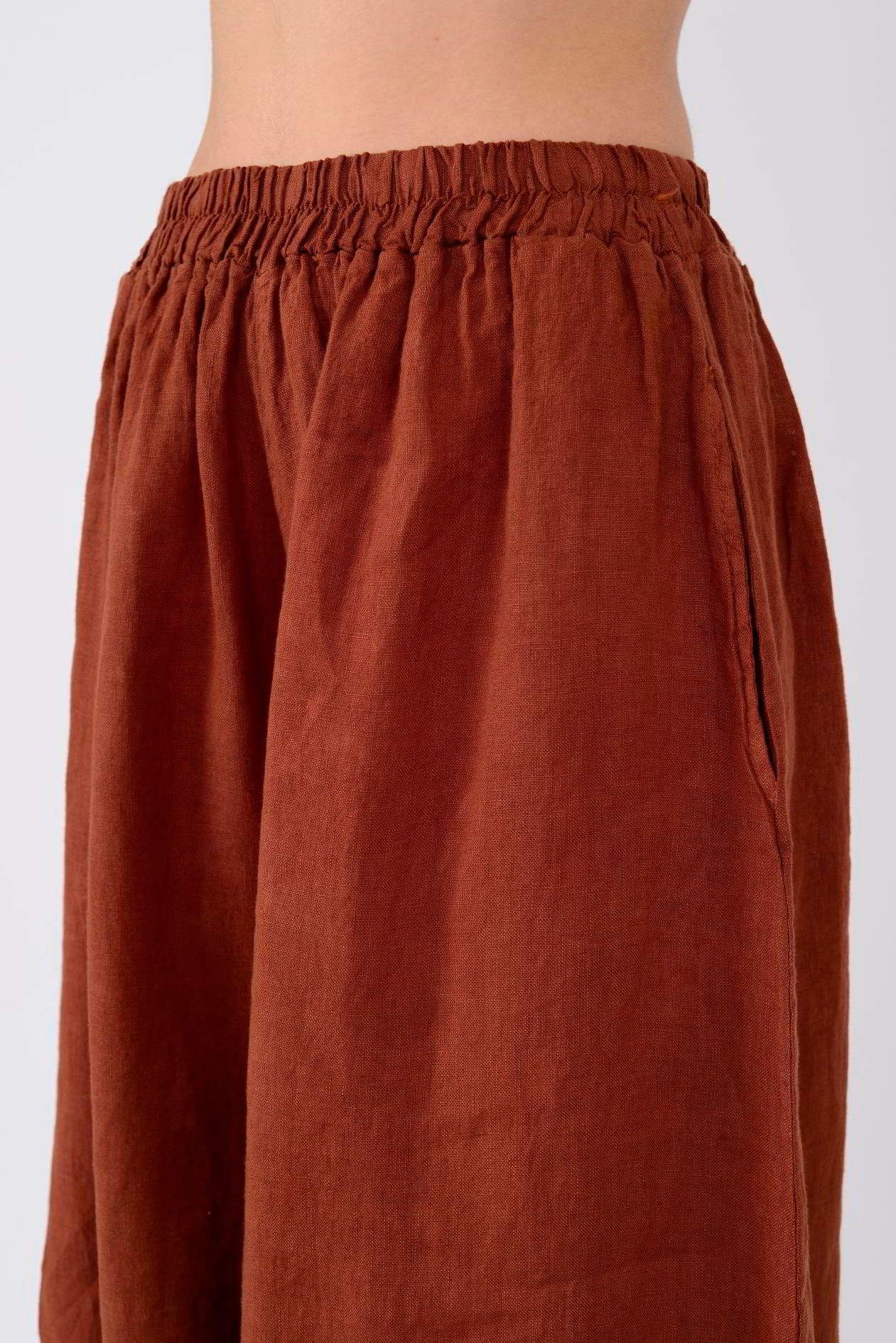 30511 PAÇASI BÜZGÜ DETAYLI KETEN PANTOLON
