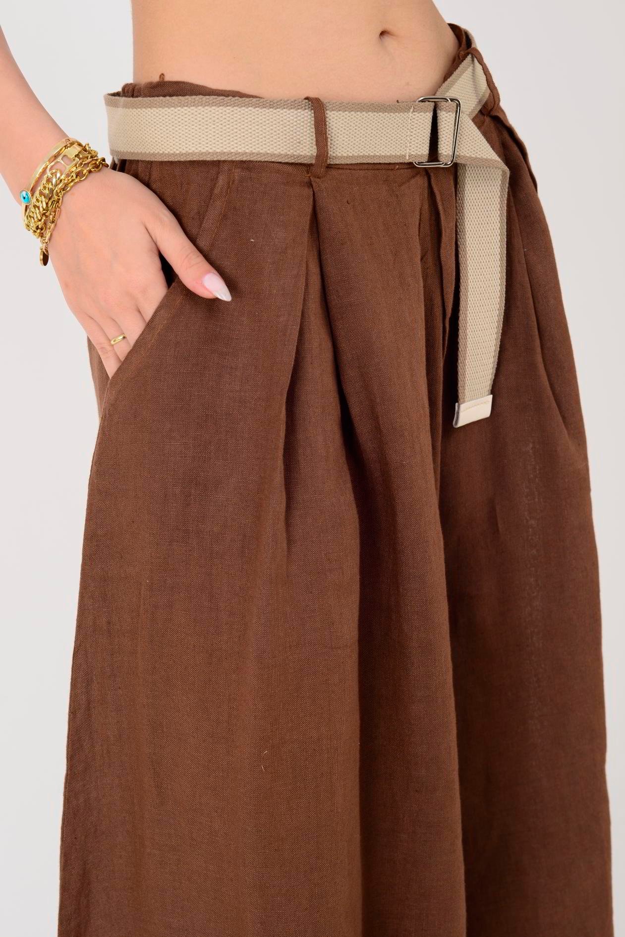 30522 KEMER DETAYLI KETEN PANTOLON