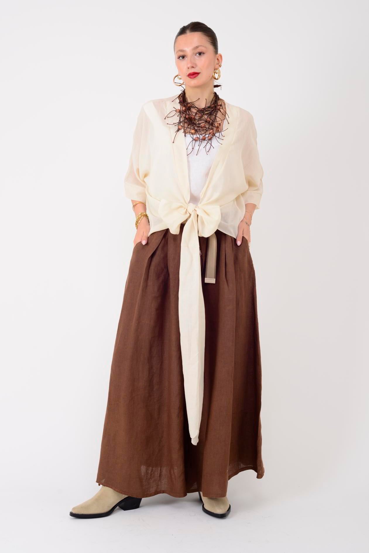30522 KEMER DETAYLI KETEN PANTOLON