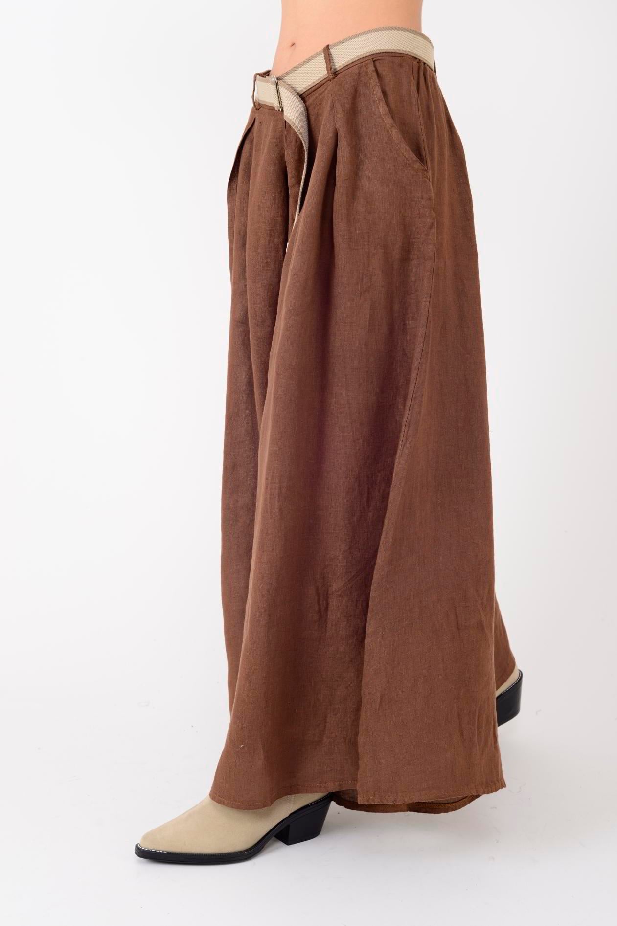 30522 KEMER DETAYLI KETEN PANTOLON