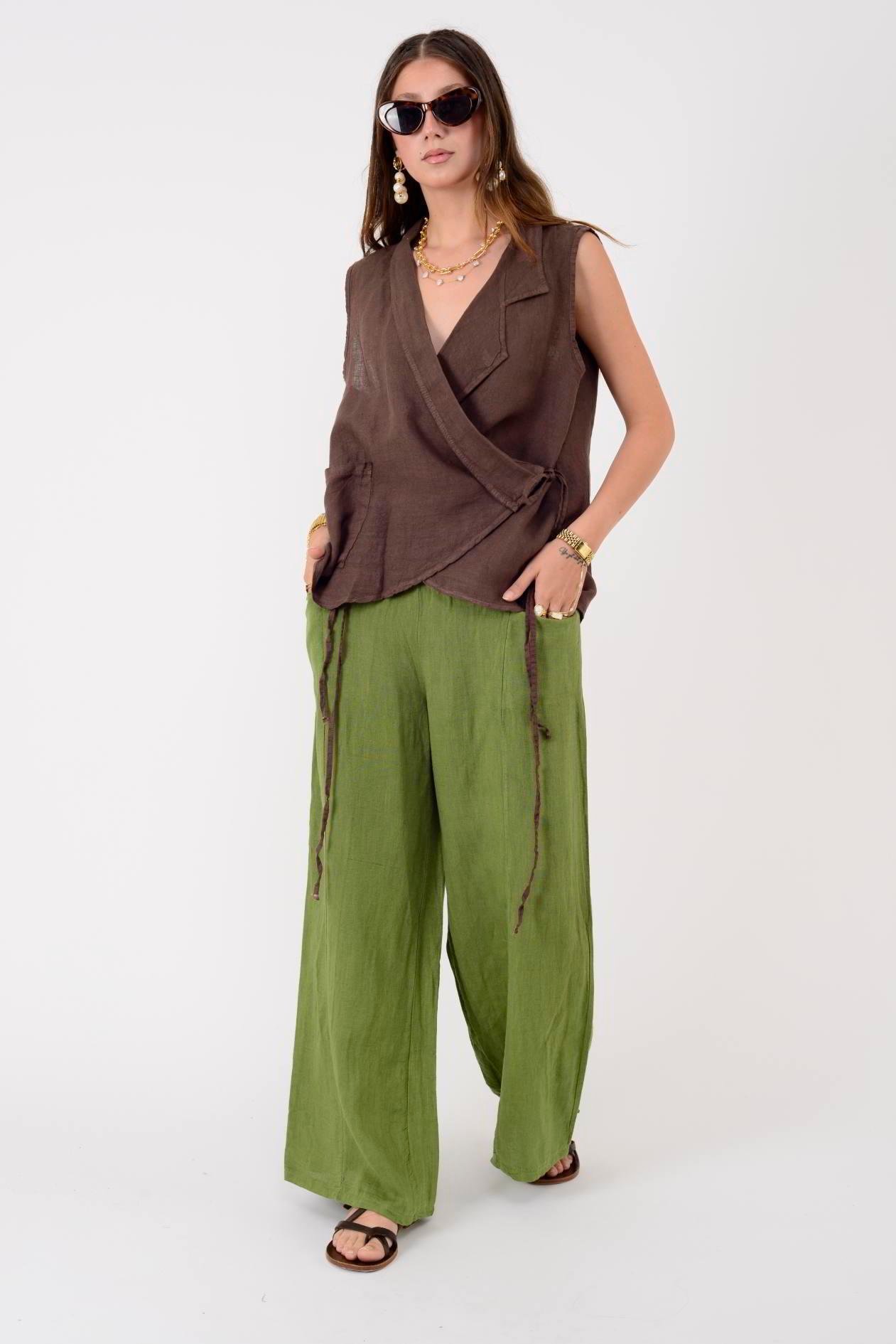 31507 GİZLİ CEP LASTİKLİ KETEN PANTOLON