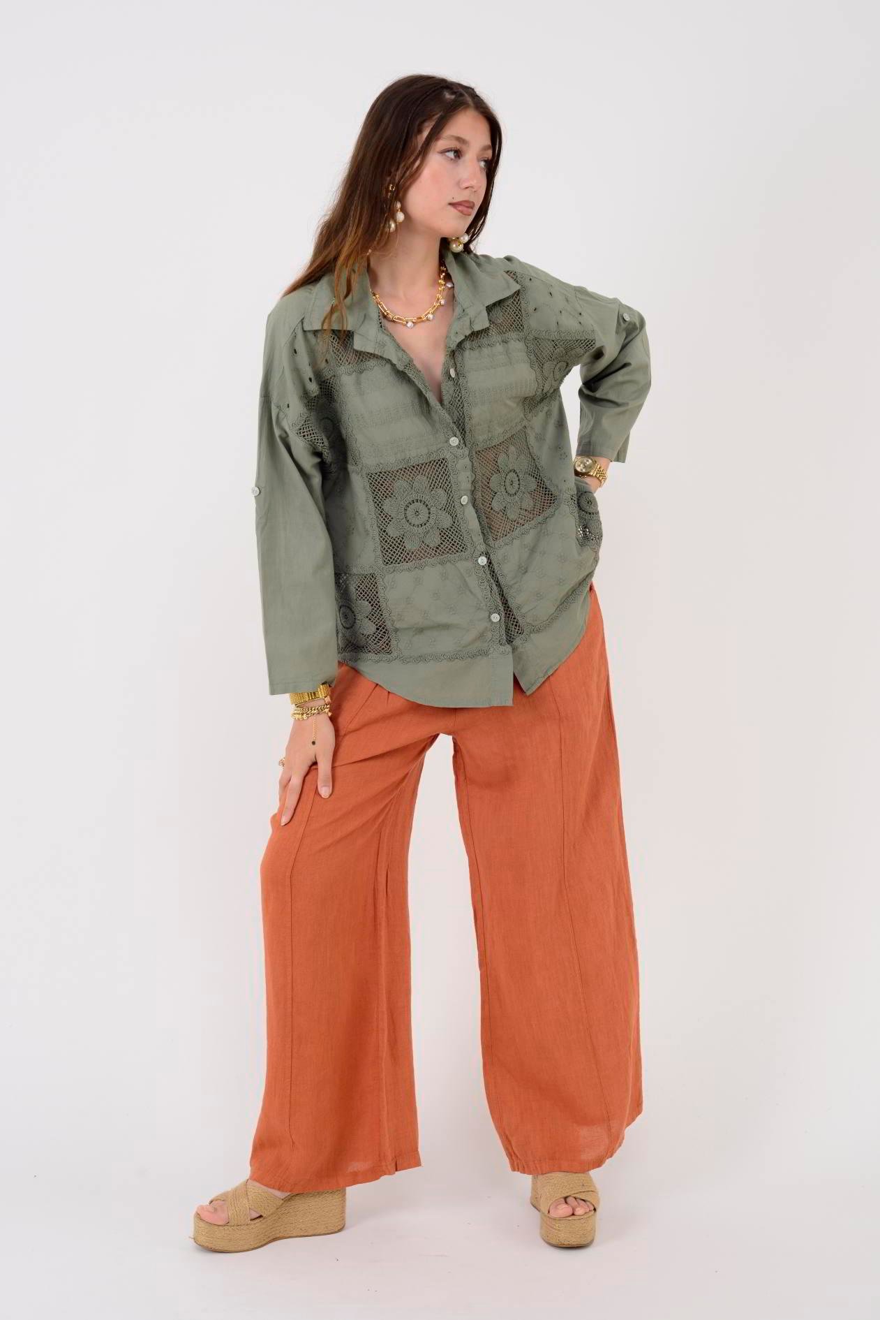 31507 GİZLİ CEP LASTİKLİ KETEN PANTOLON