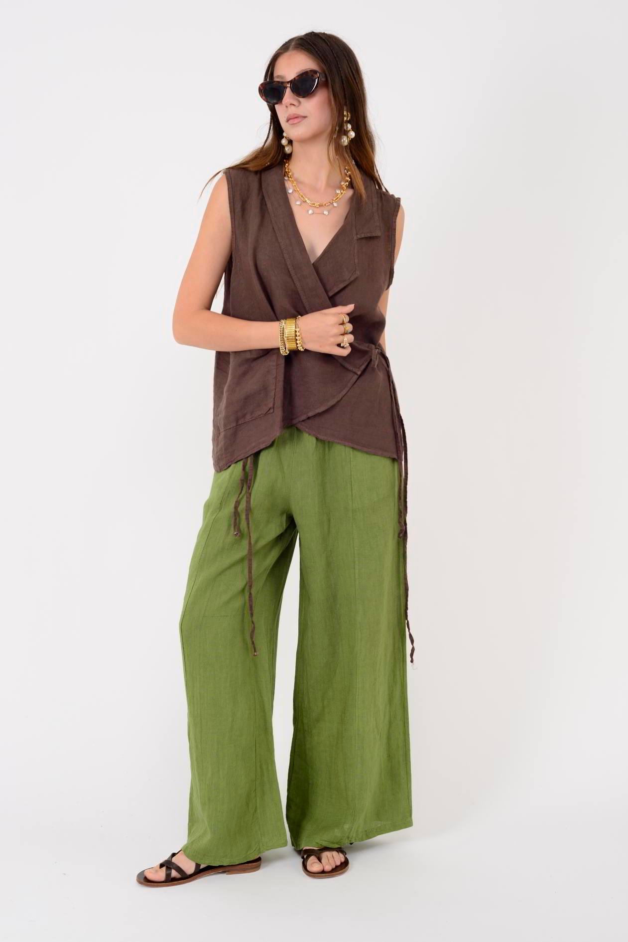 31507 GİZLİ CEP LASTİKLİ KETEN PANTOLON