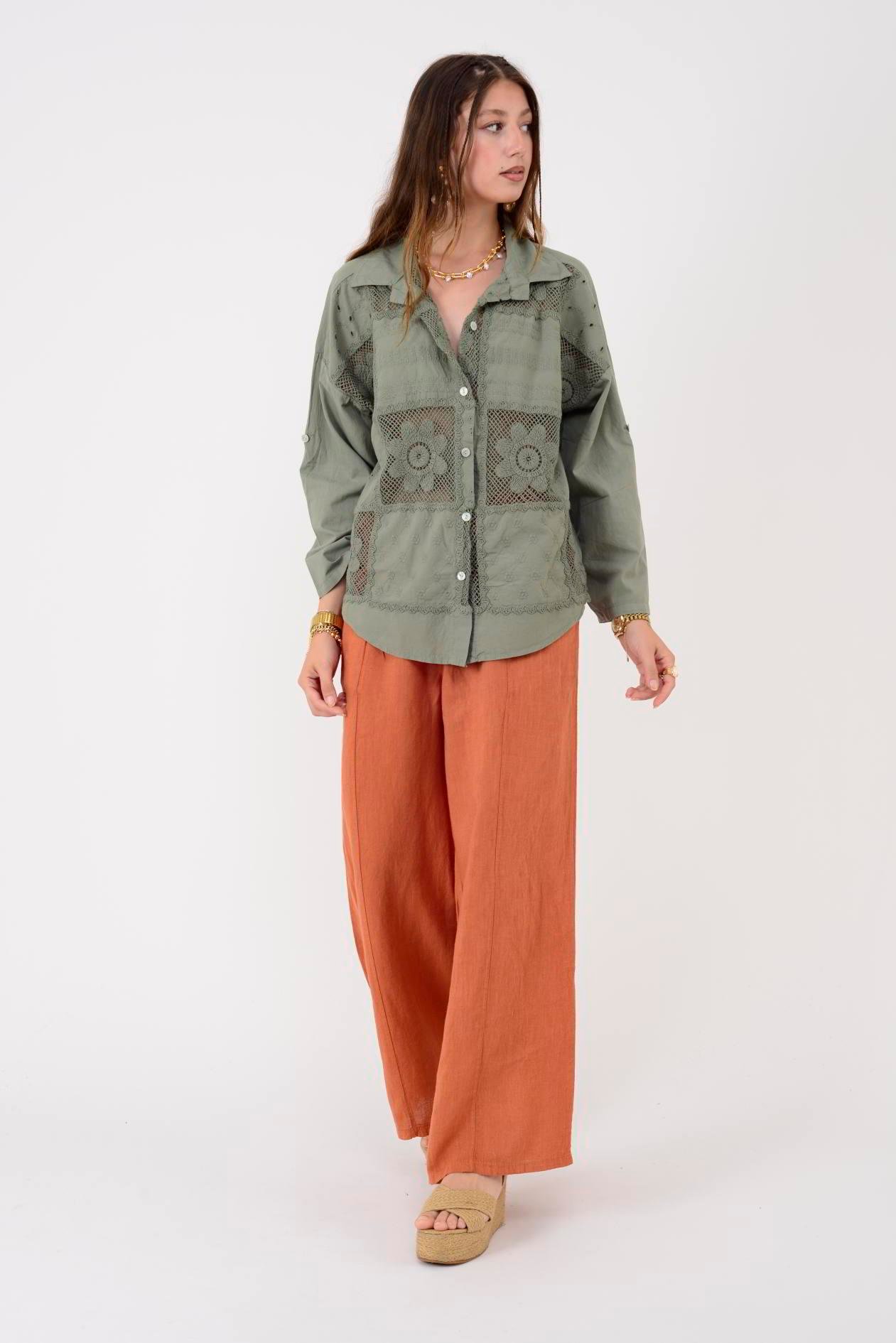 31507 GİZLİ CEP LASTİKLİ KETEN PANTOLON