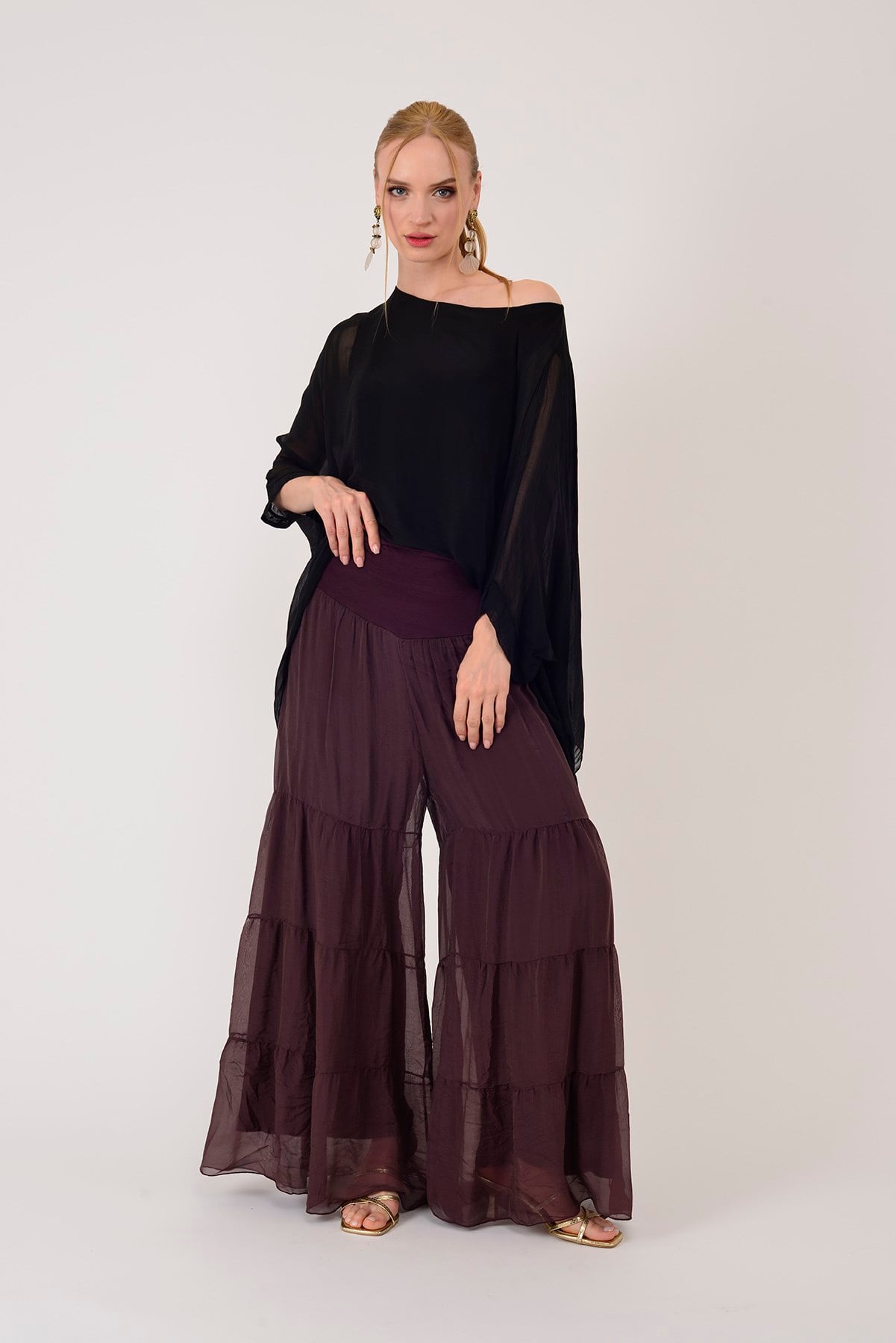 3243 WES VOLANLI İPEK PANTOLON