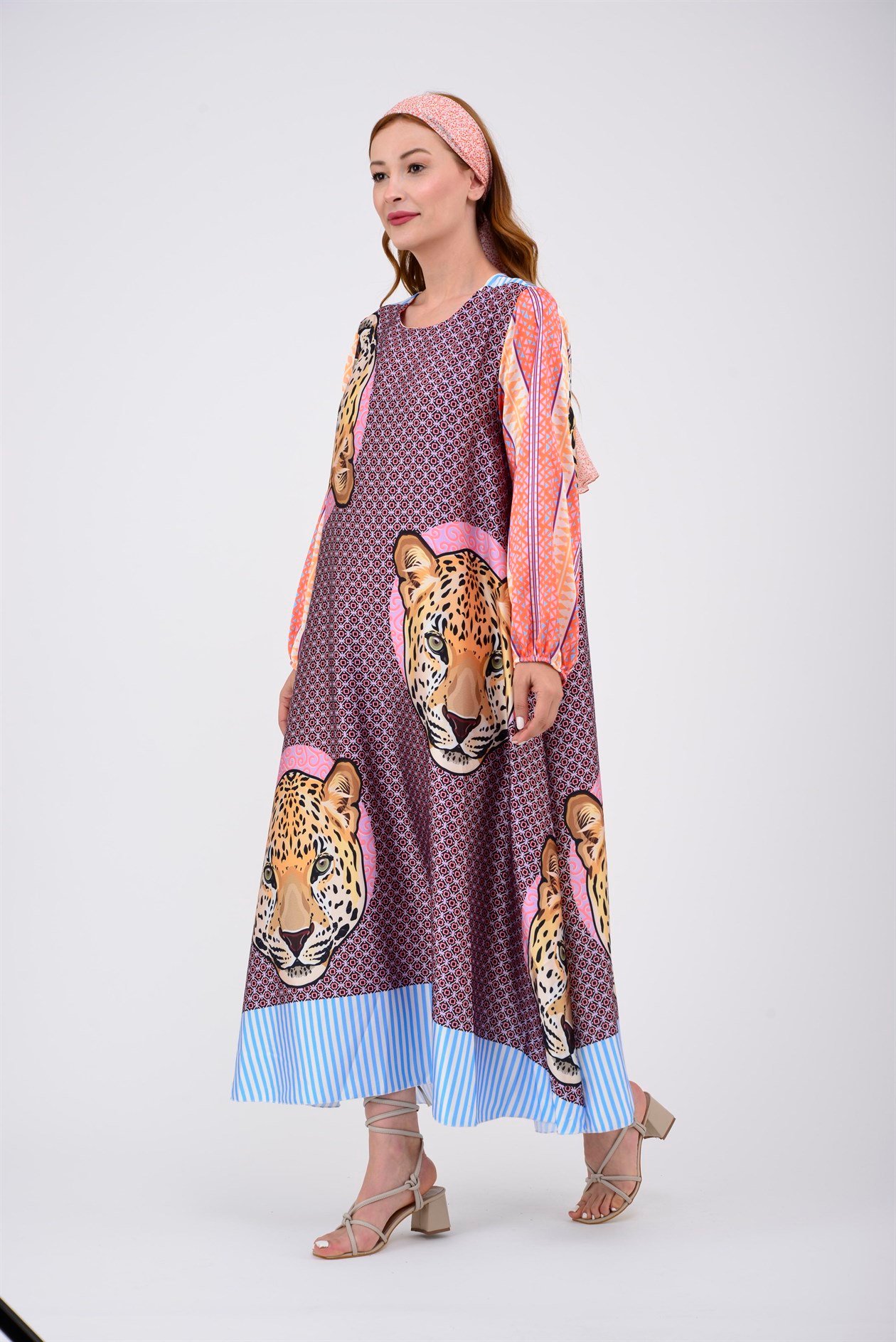 33257ETNİK DESEN TIGER ELBİSE