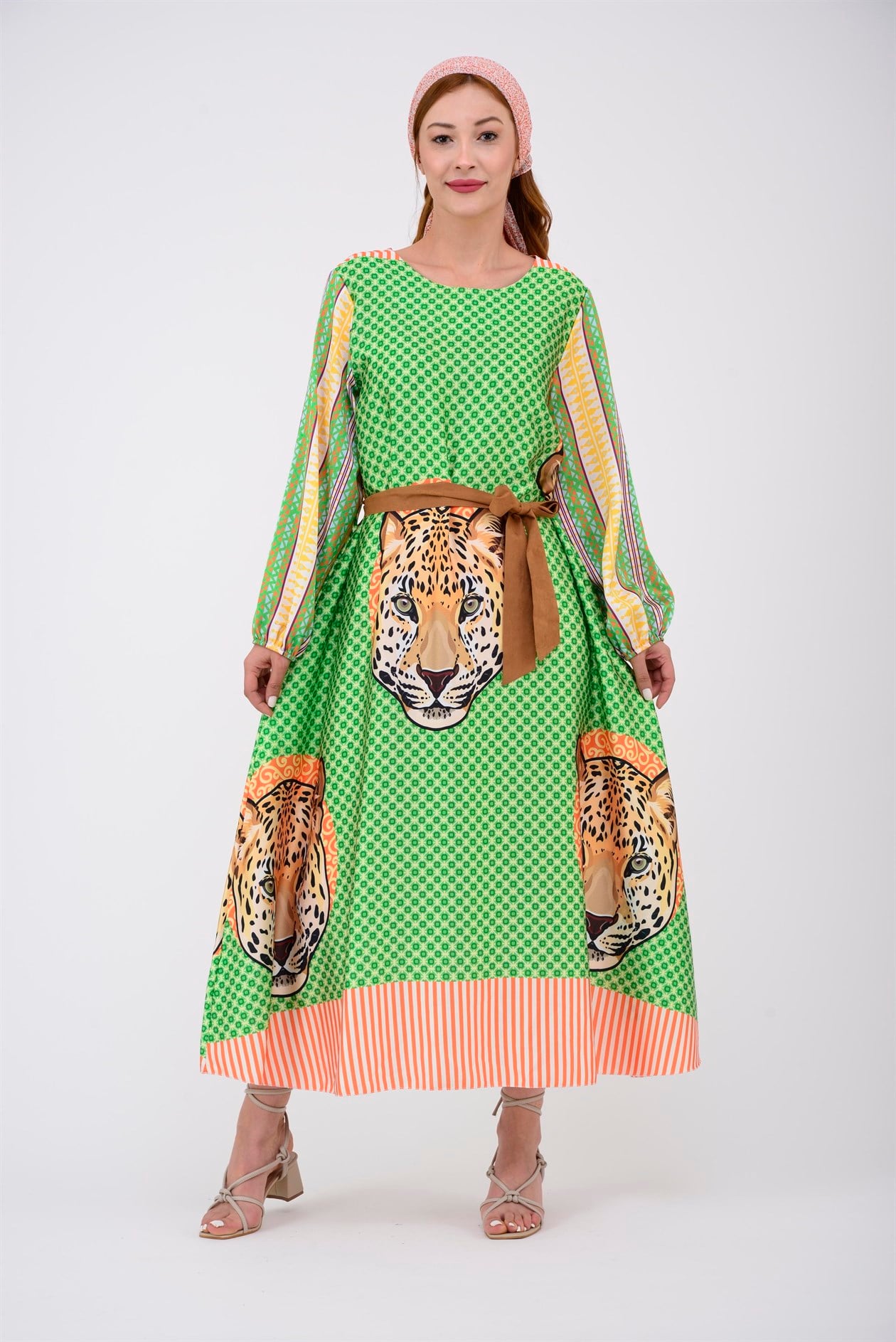 33257ETNİK DESEN TIGER ELBİSE
