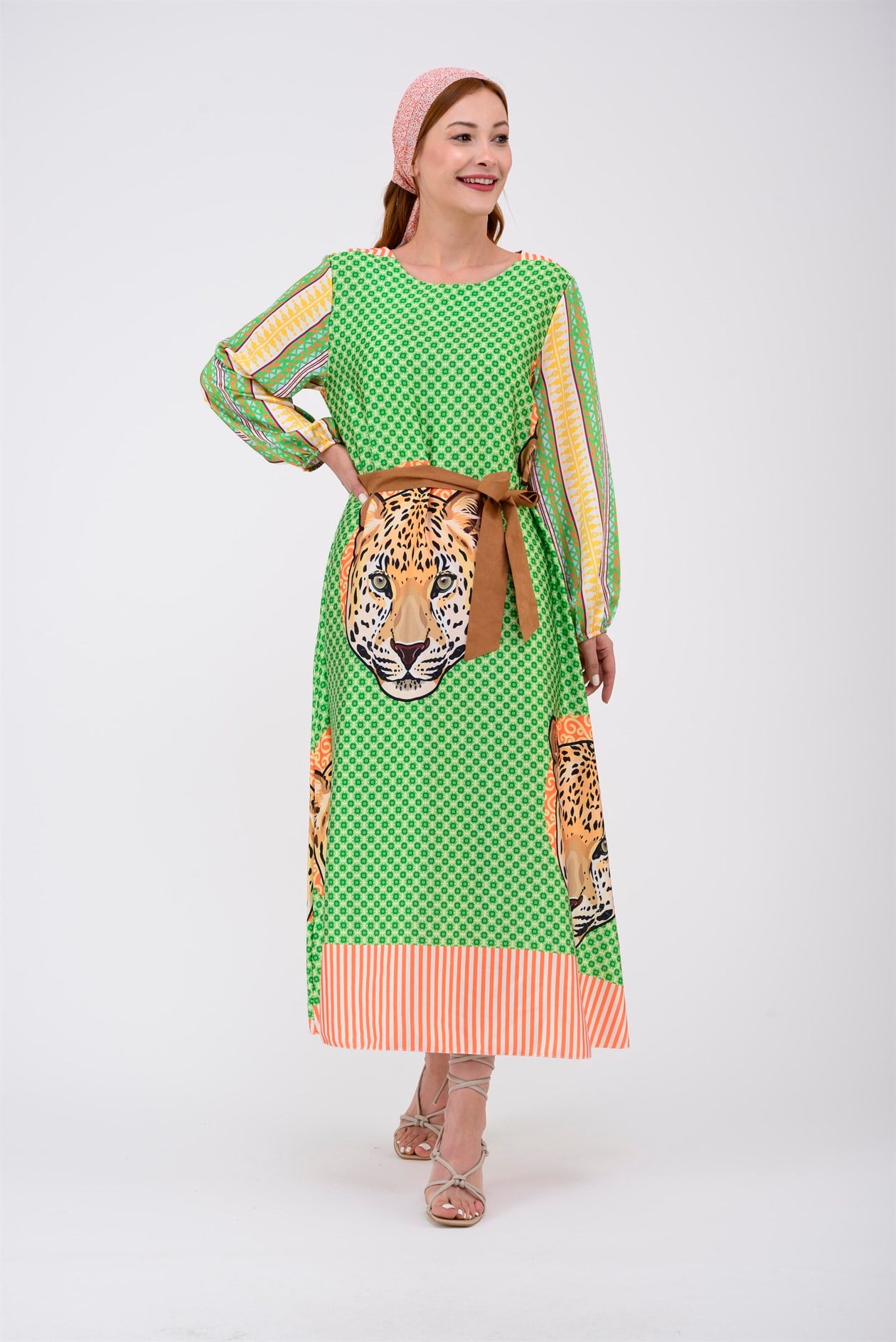 33257ETNİK DESEN TIGER ELBİSE