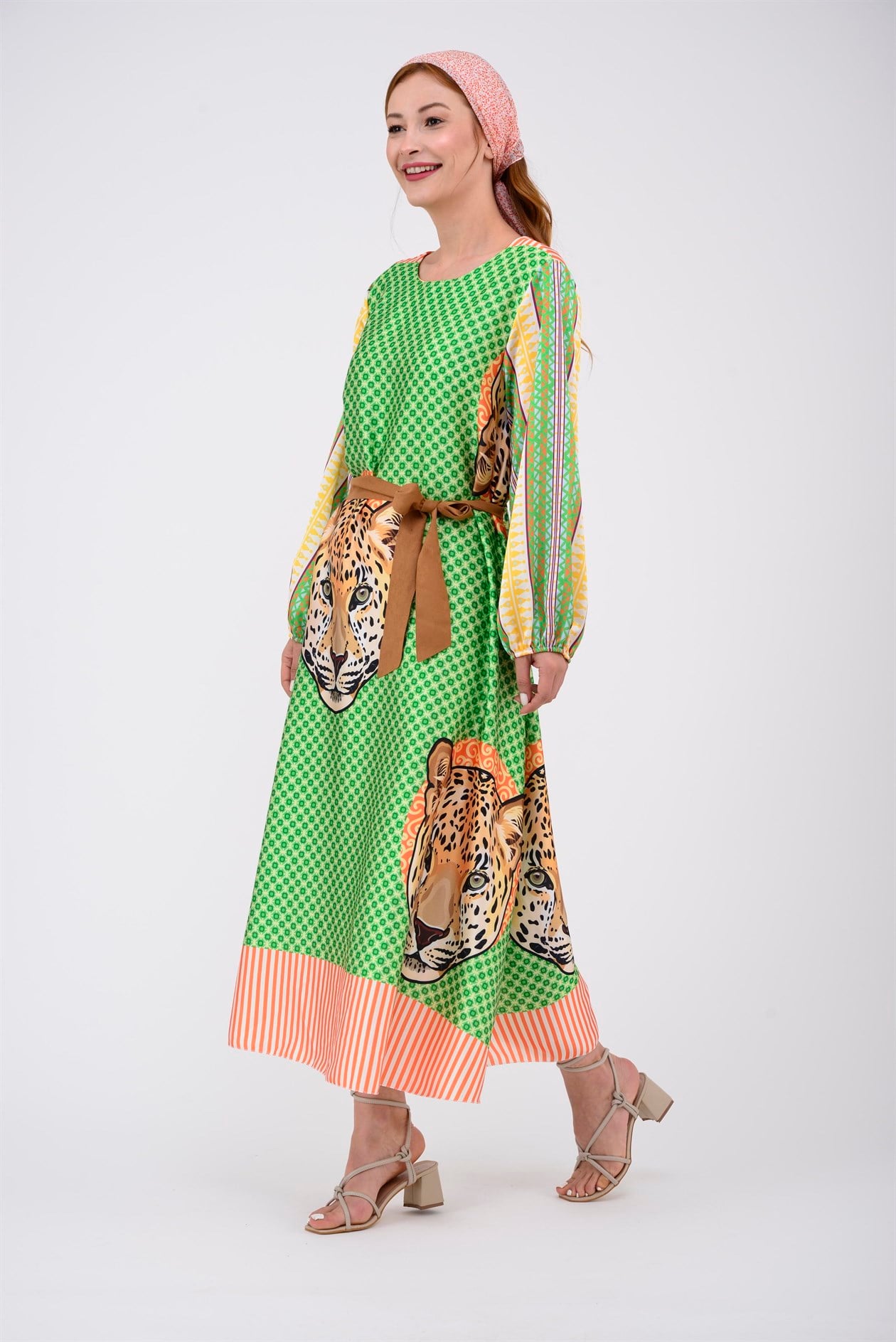 33257ETNİK DESEN TIGER ELBİSE