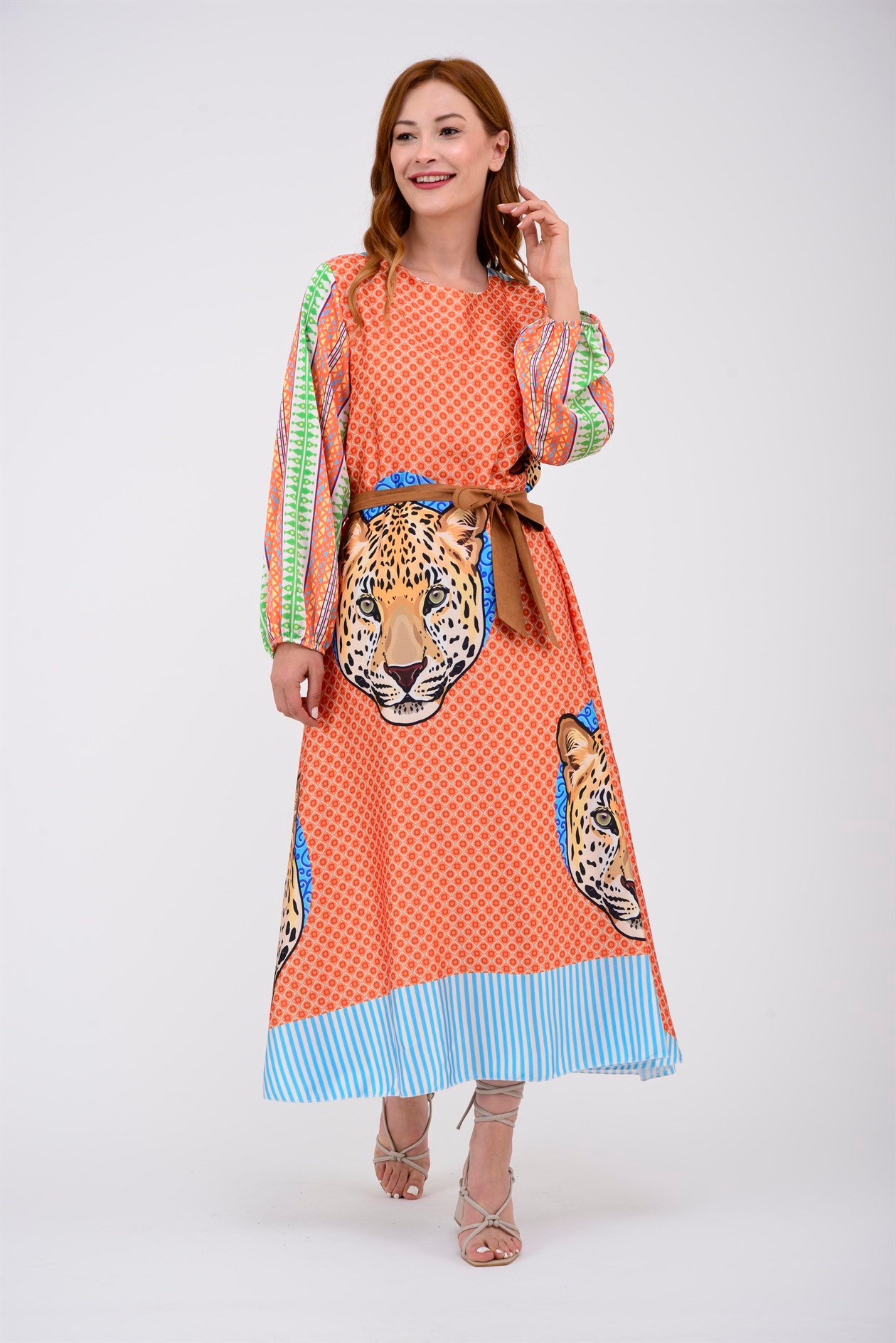 33257ETNİK DESEN TIGER ELBİSE