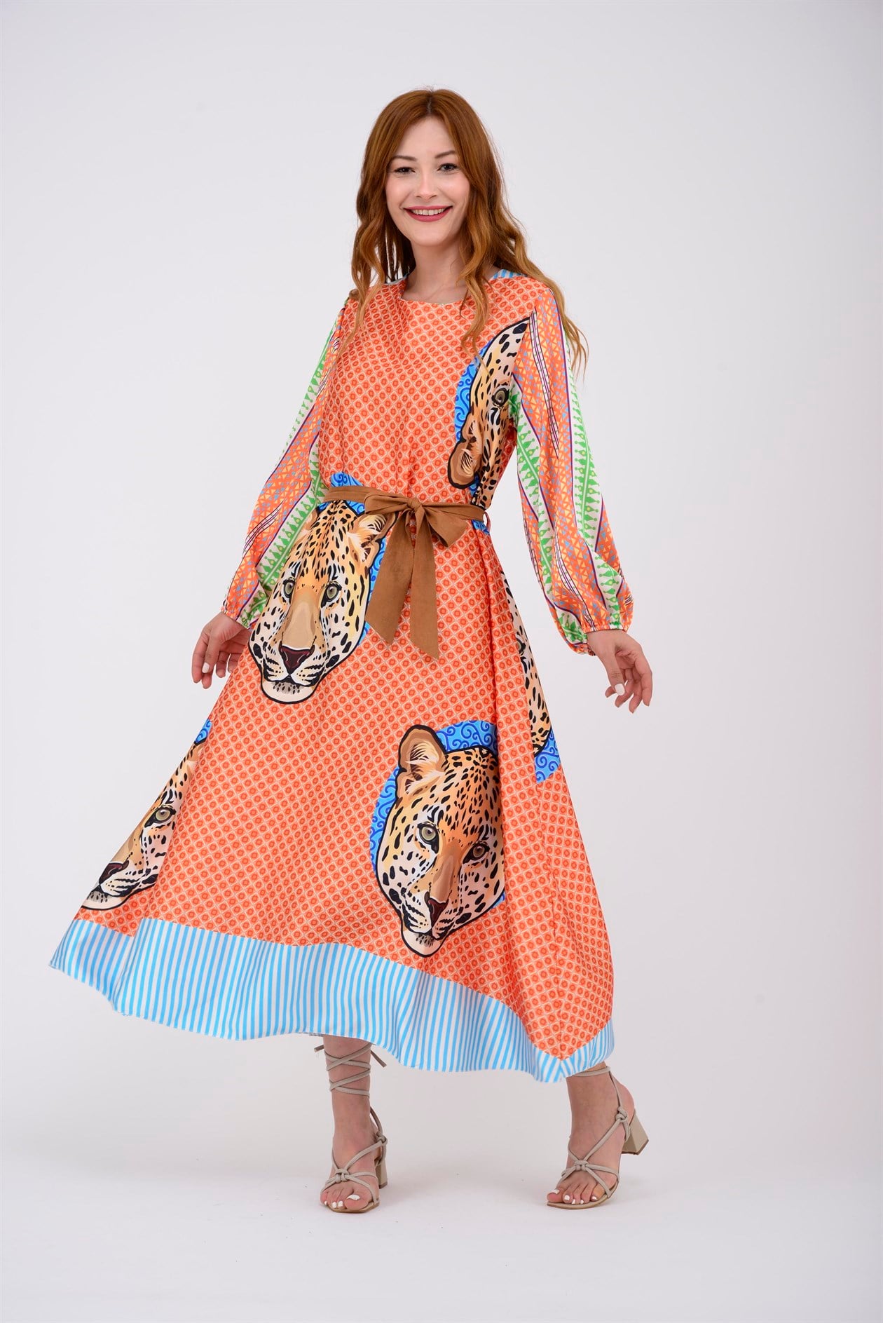 33257ETNİK DESEN TIGER ELBİSE