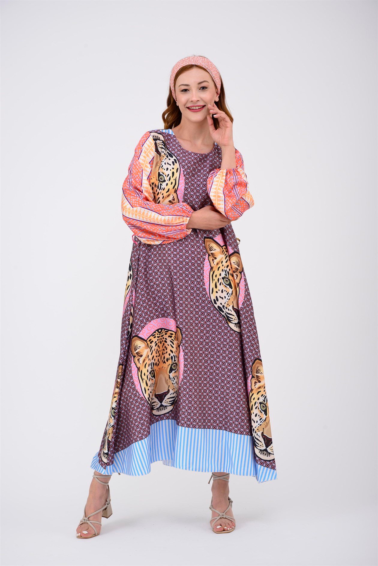 33257ETNİK DESEN TIGER ELBİSE